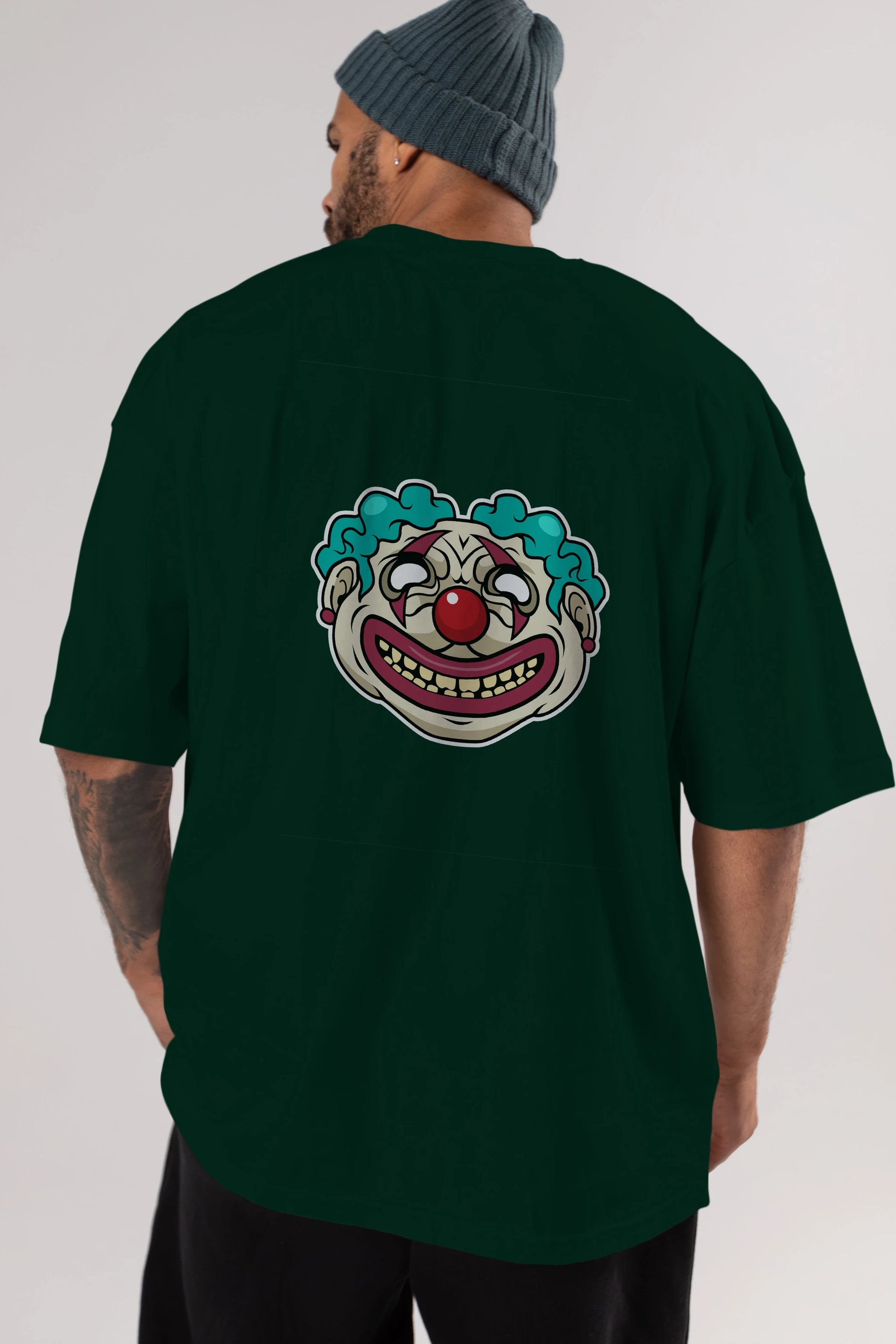 Clown Head Arka Baskılı Oversize t-shirt Erkek Kadın Unisex %100 Pamuk tişort