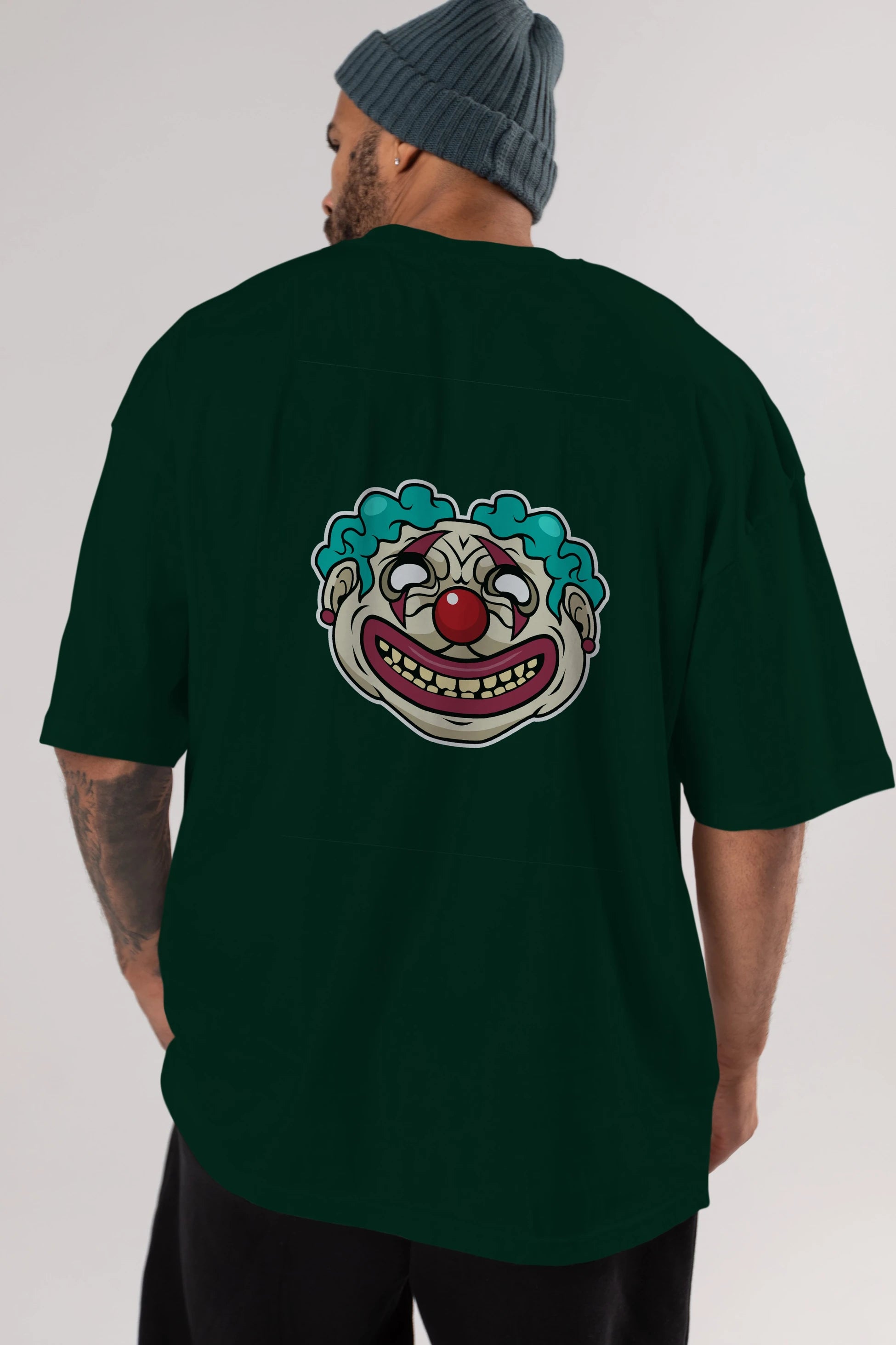 Clown Head Arka Baskılı Oversize t-shirt Erkek Kadın Unisex %100 Pamuk tişort