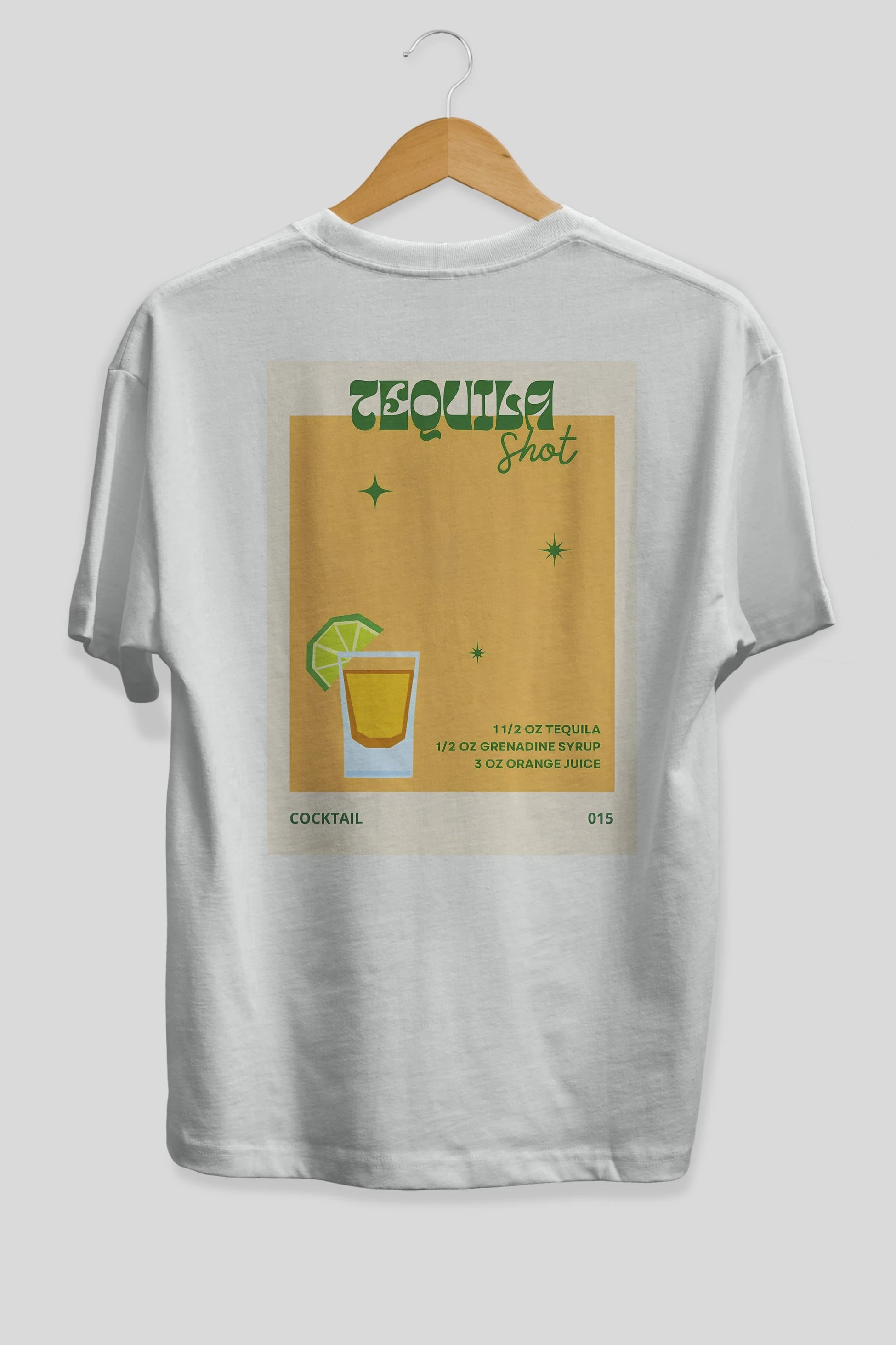 Tequila Shot 2 Arka Baskılı Oversize t-shirt Erkek Kadın Unisex %100 Pamuk Bisiklet Yaka tişort