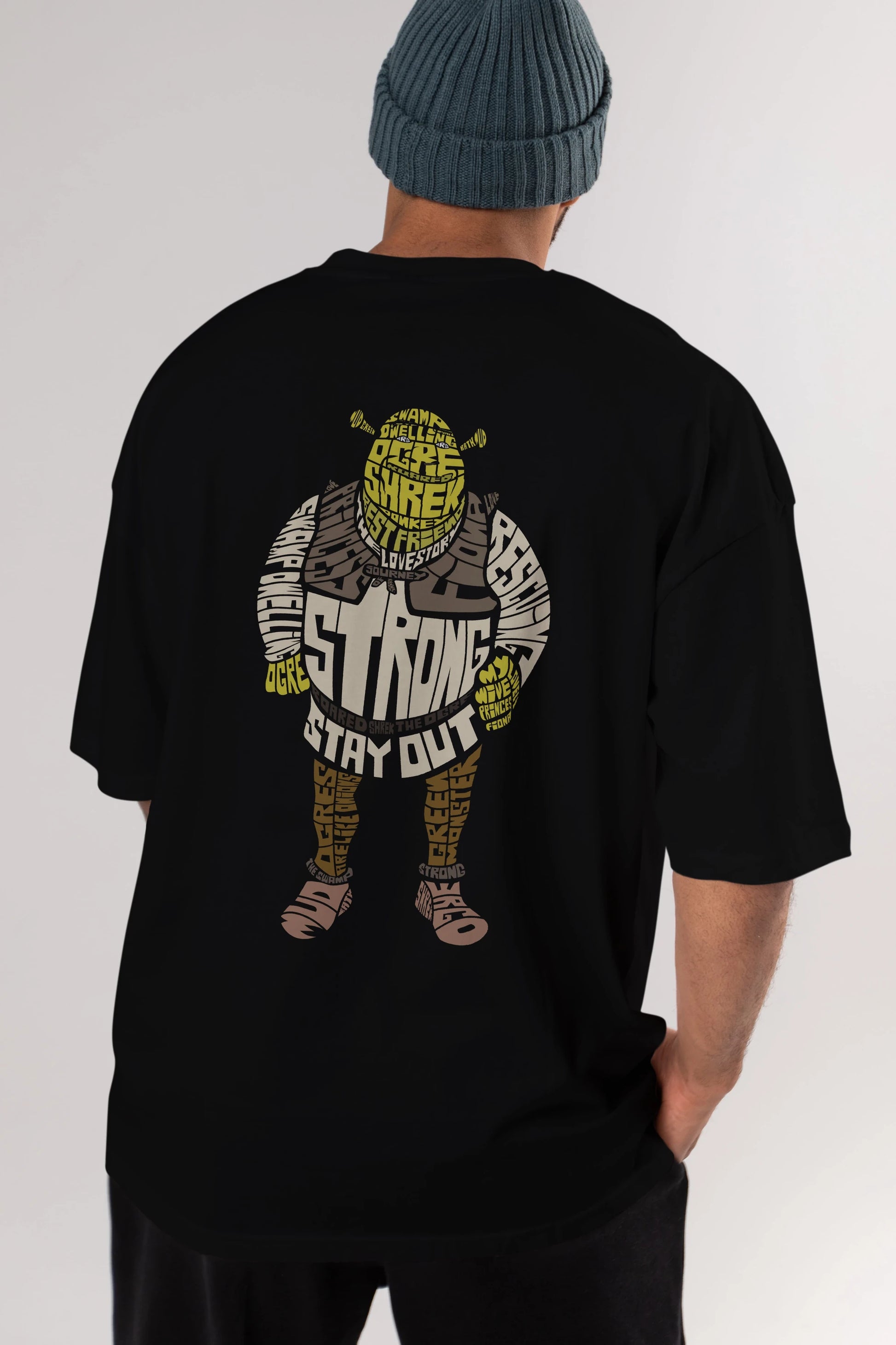 Shrek Arka Baskılı Oversize t-shirt %100 pamuk Erkek Kadın Unisex