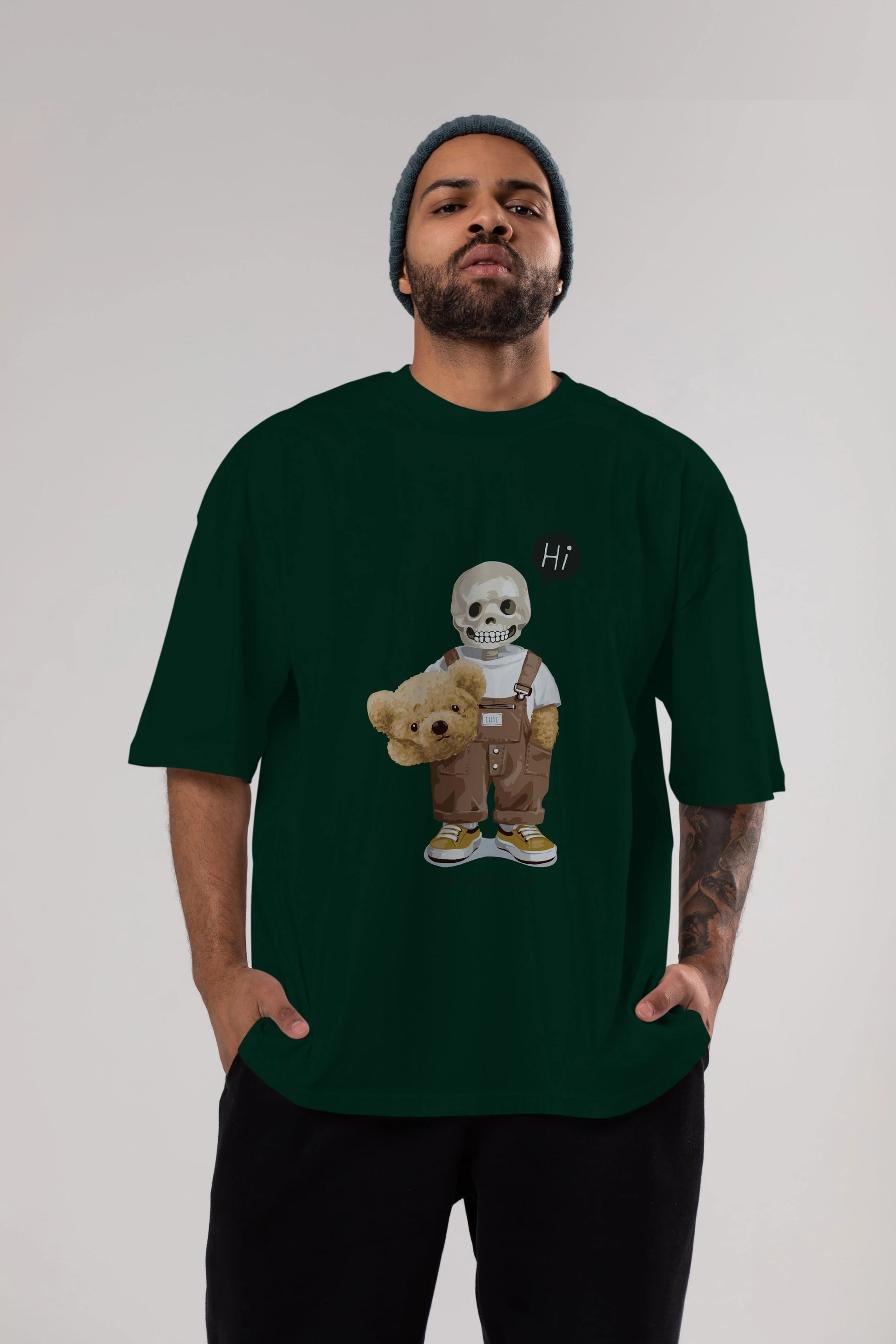 Teddy Bear hi Ön Baskılı Oversize t-shirt Erkek Kadın Unisex %100 Pamuk