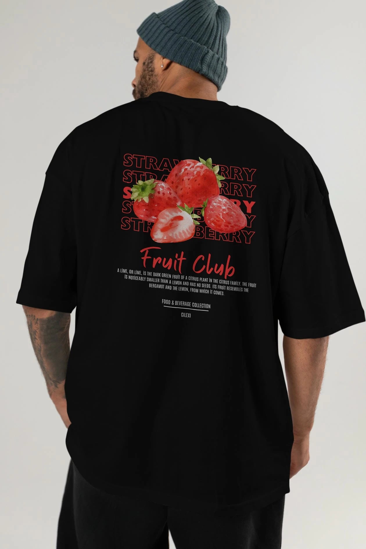 Strawberry Arka Baskılı Oversize t-shirt Erkek Kadın Pamuk Bisiklet Yaka tişort