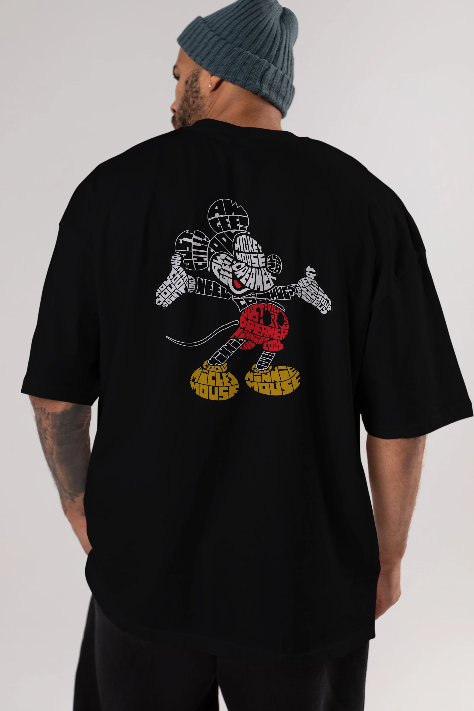 Mickey Arka Baskılı Oversize t-shirt %100 pamuk Erkek Kadın Unisex