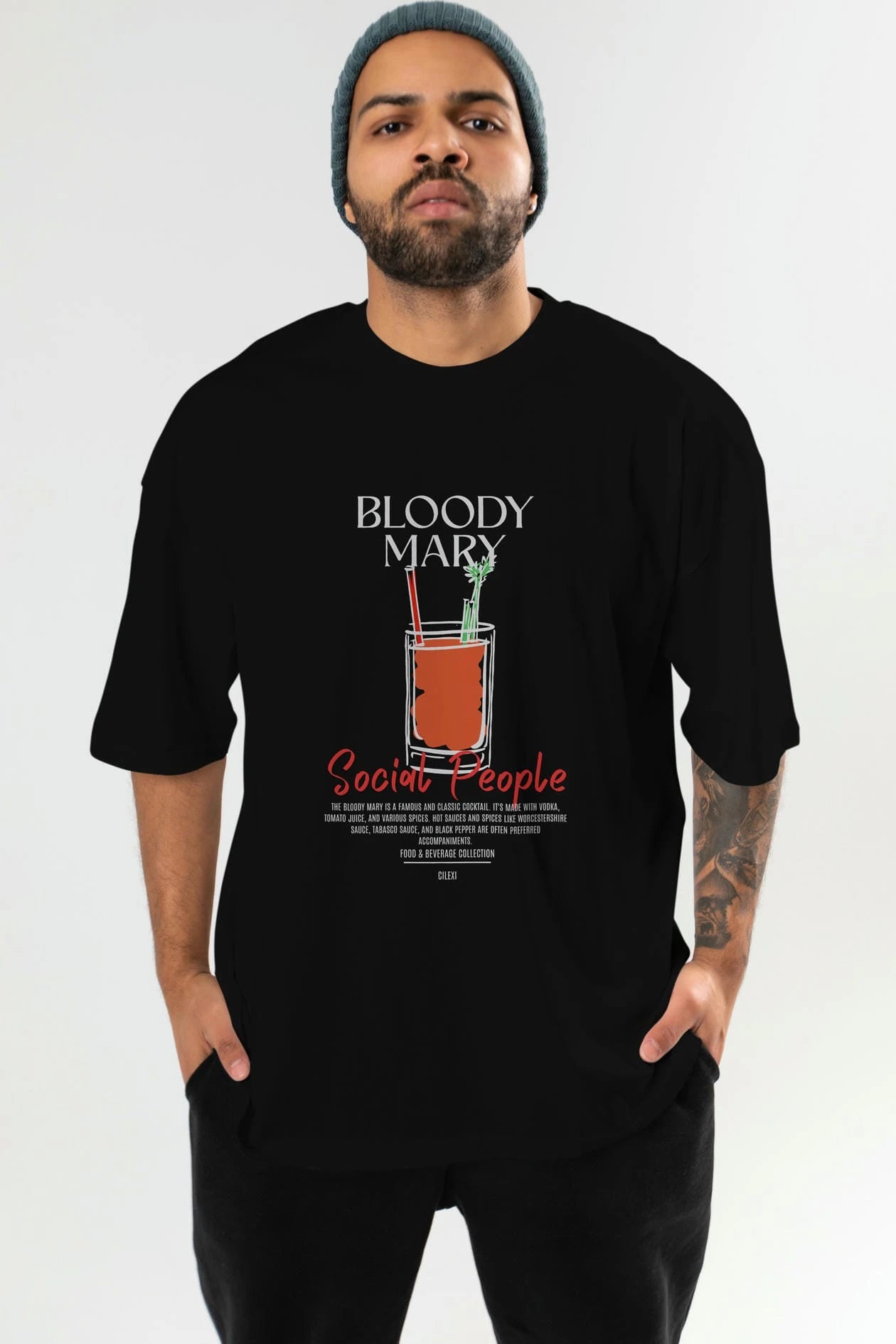 Bloody Mary Kokteyl Serisi ön Baskılı Oversize t-shirt Erkek Kadın %100 Pamuk Bisiklet Yaka tişort