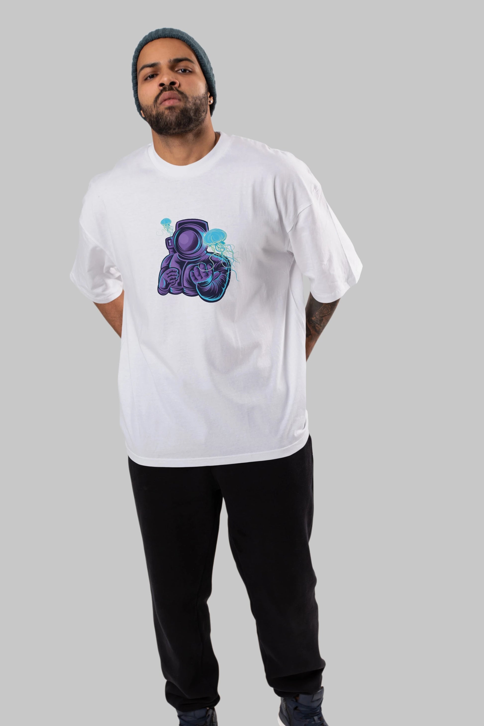 Astronaut and Jellyfish Ön Baskılı Oversize t-shirt Erkek Kadın Unisex