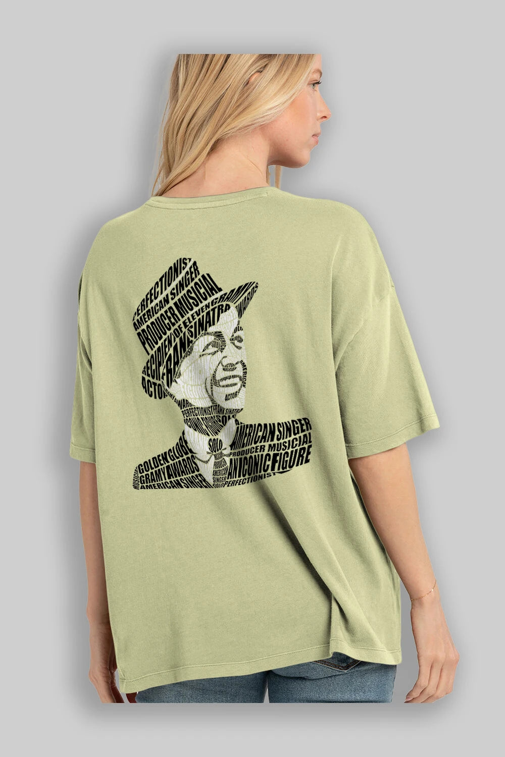 Frank Sinatra Calligram Arka Baskılı Oversize t-shirt %100 pamuk Erkek Kadın Unisex