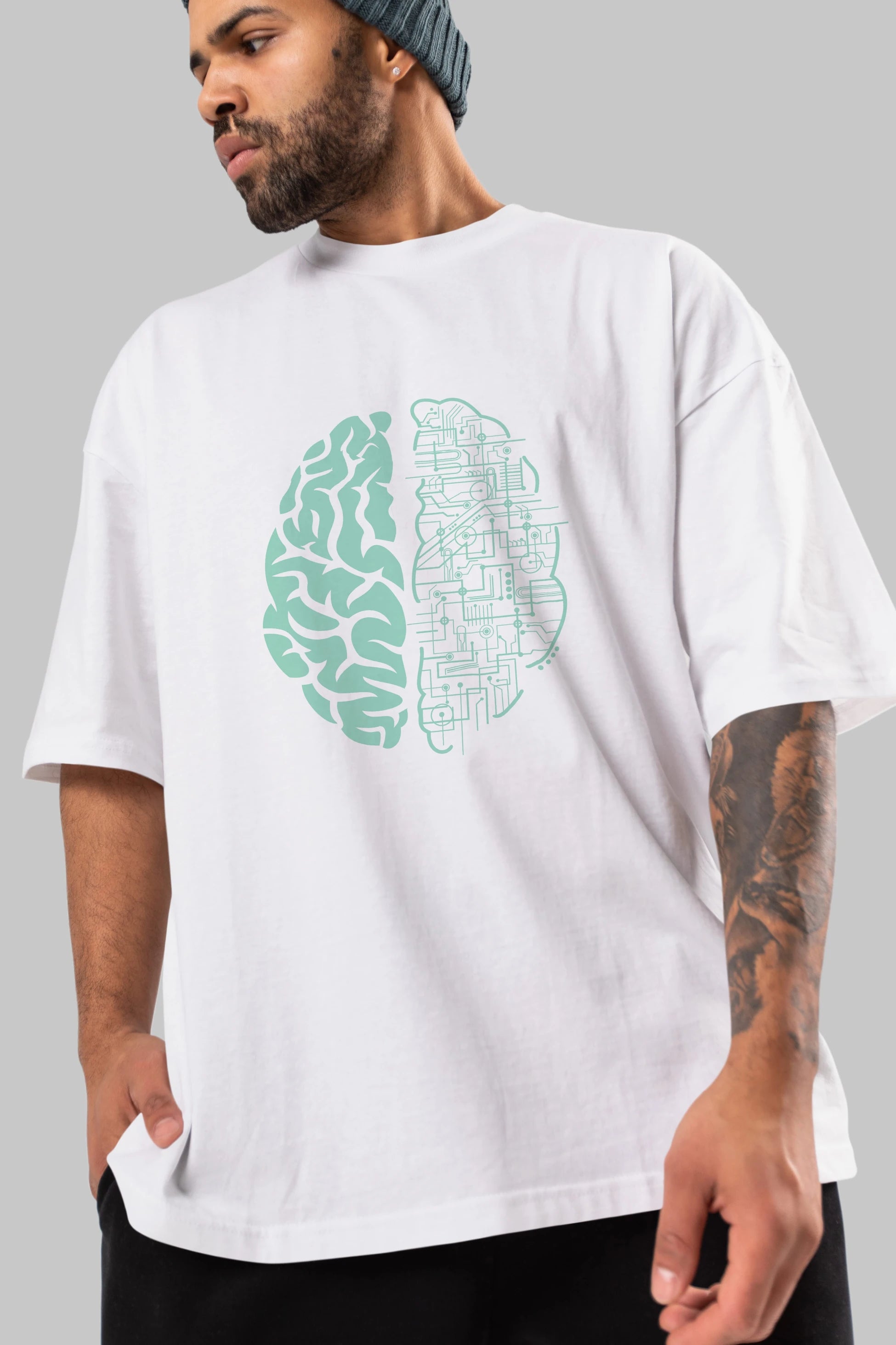 Electric Brain Ön Baskılı Oversize t-shirt %100 pamuk Erkek Kadın Unisex