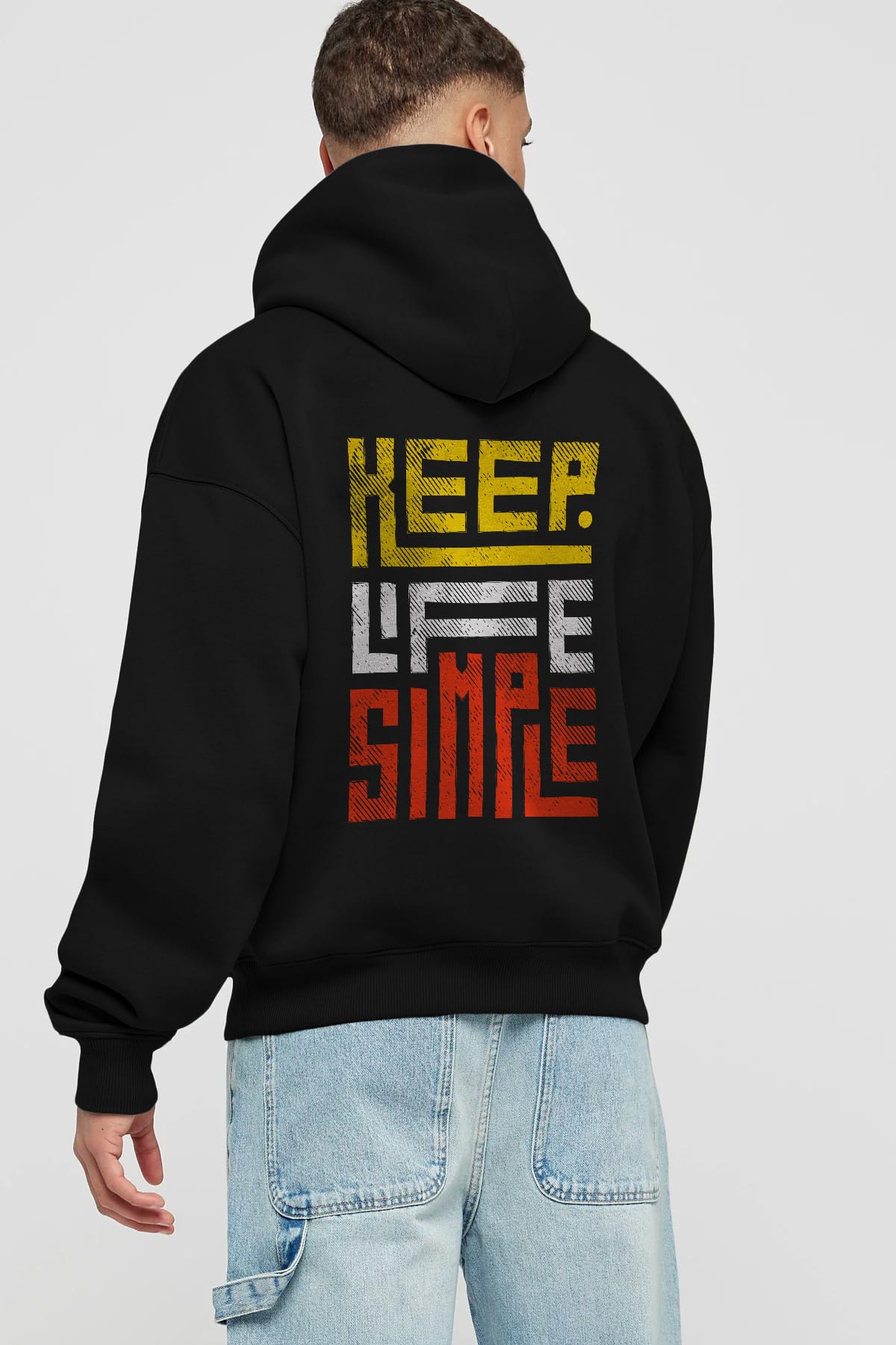 Keep Life Simple Yazılı Arka Baskılı Oversize Hoodie Kapüşonlu Sweatshirt Erkek Kadın Unisex
