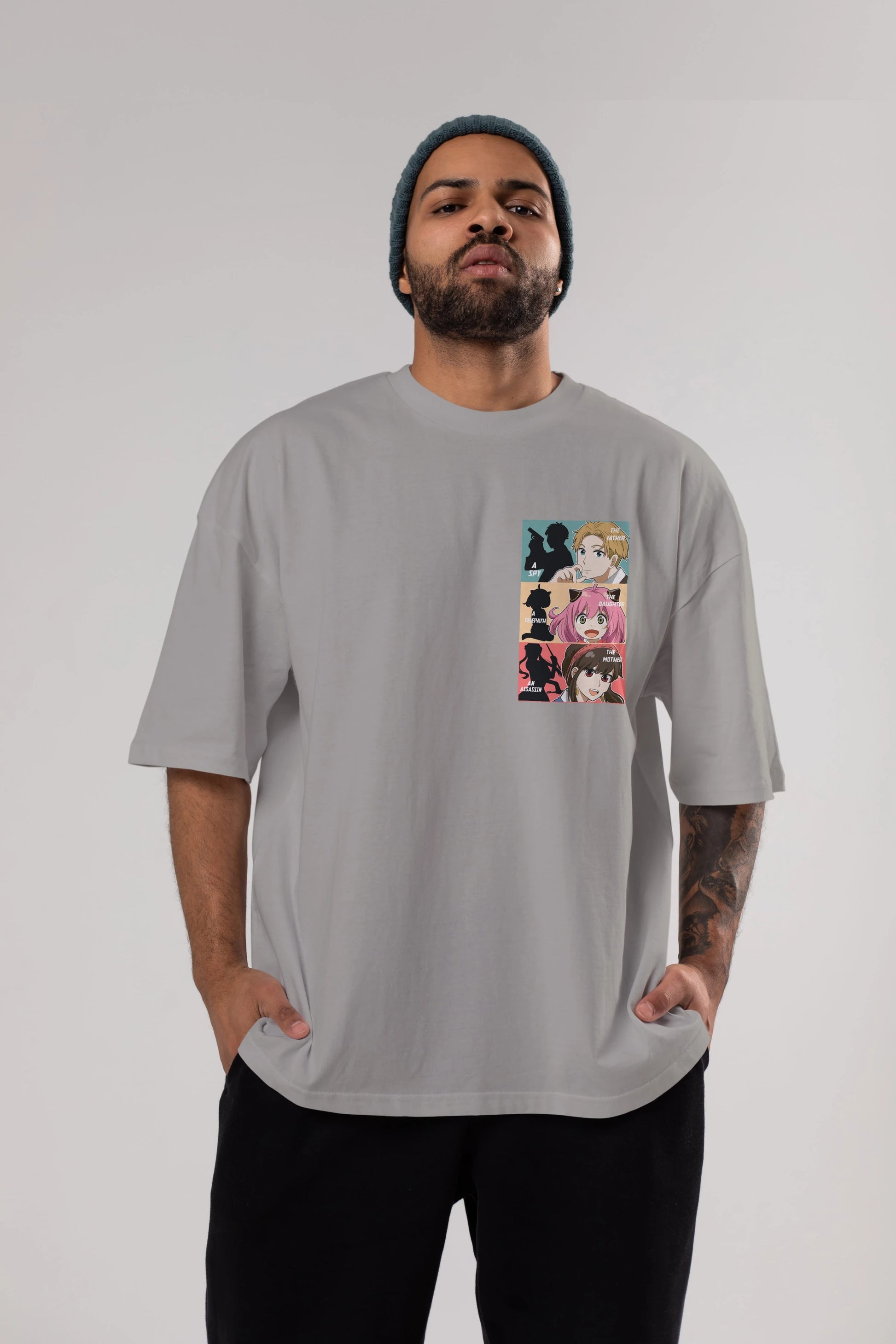 SPY X FAMILY Ön Sol Baskılı Oversize t-shirt Erkek Kadın Unisex %100 Pamuk Bisiklet Yaka tişort