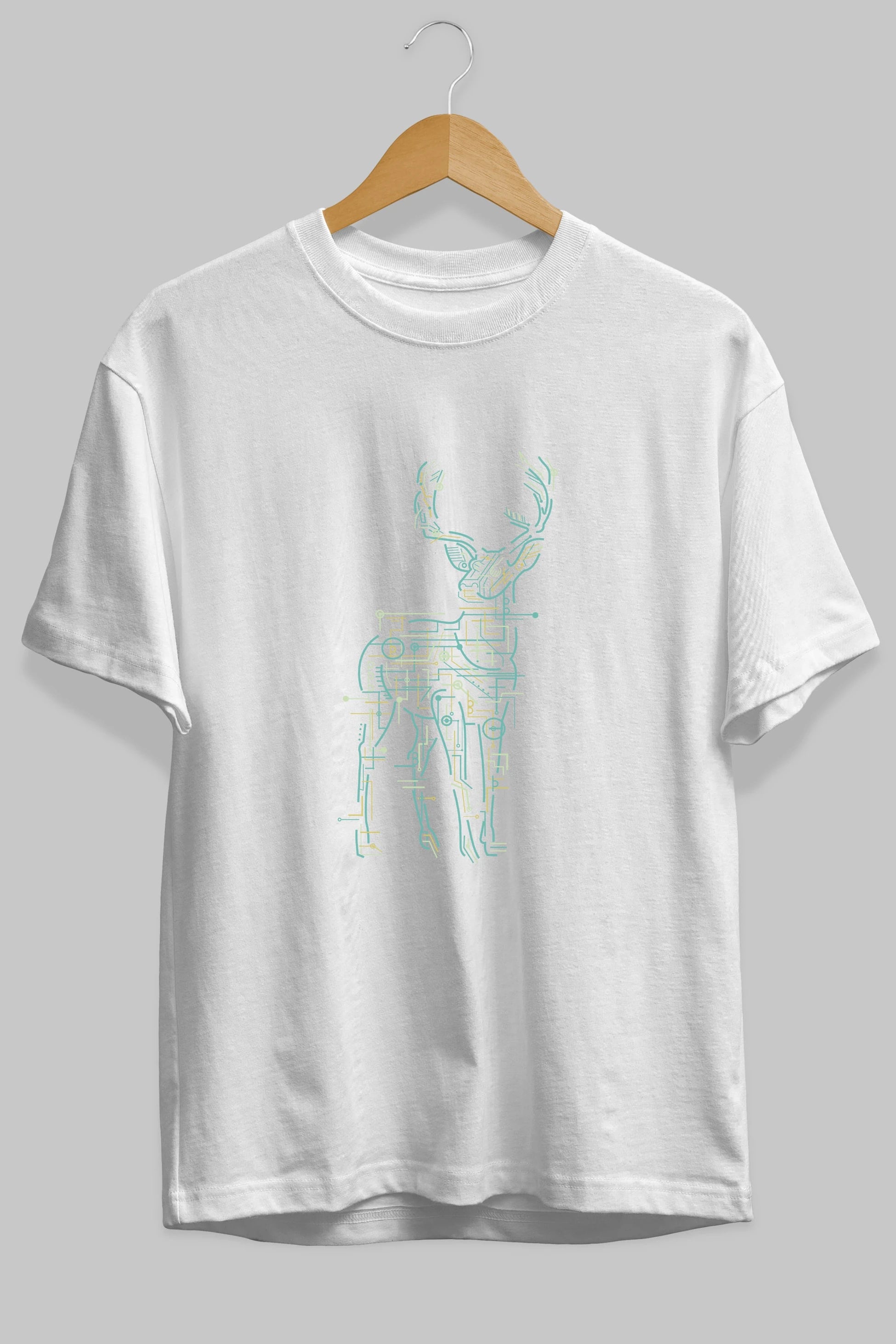 Electric Deer Ön Baskılı Oversize t-shirt %100 pamuk Erkek Kadın Unisex