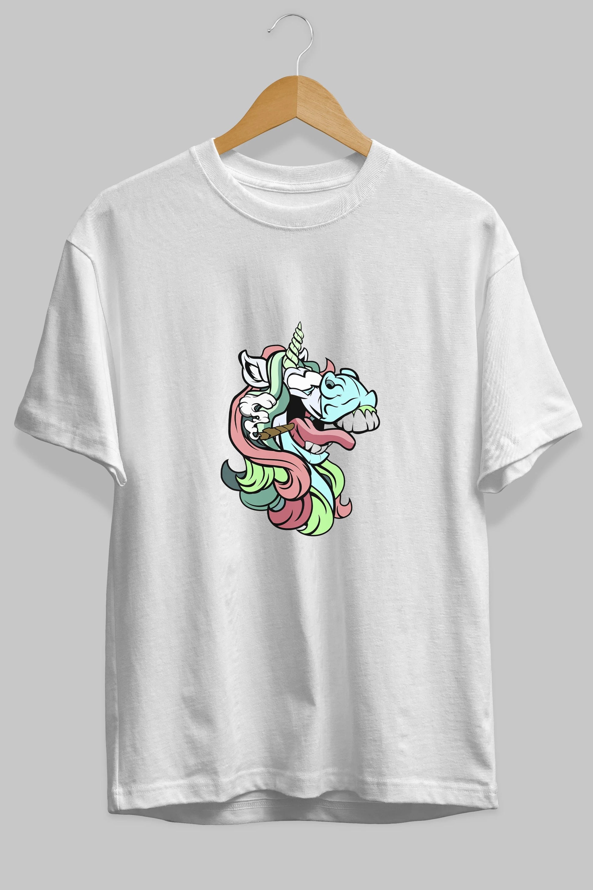 Crazy Unicorn Ön Baskılı Oversize t-shirt Erkek Kadın Unisex %100 Pamuk tişort