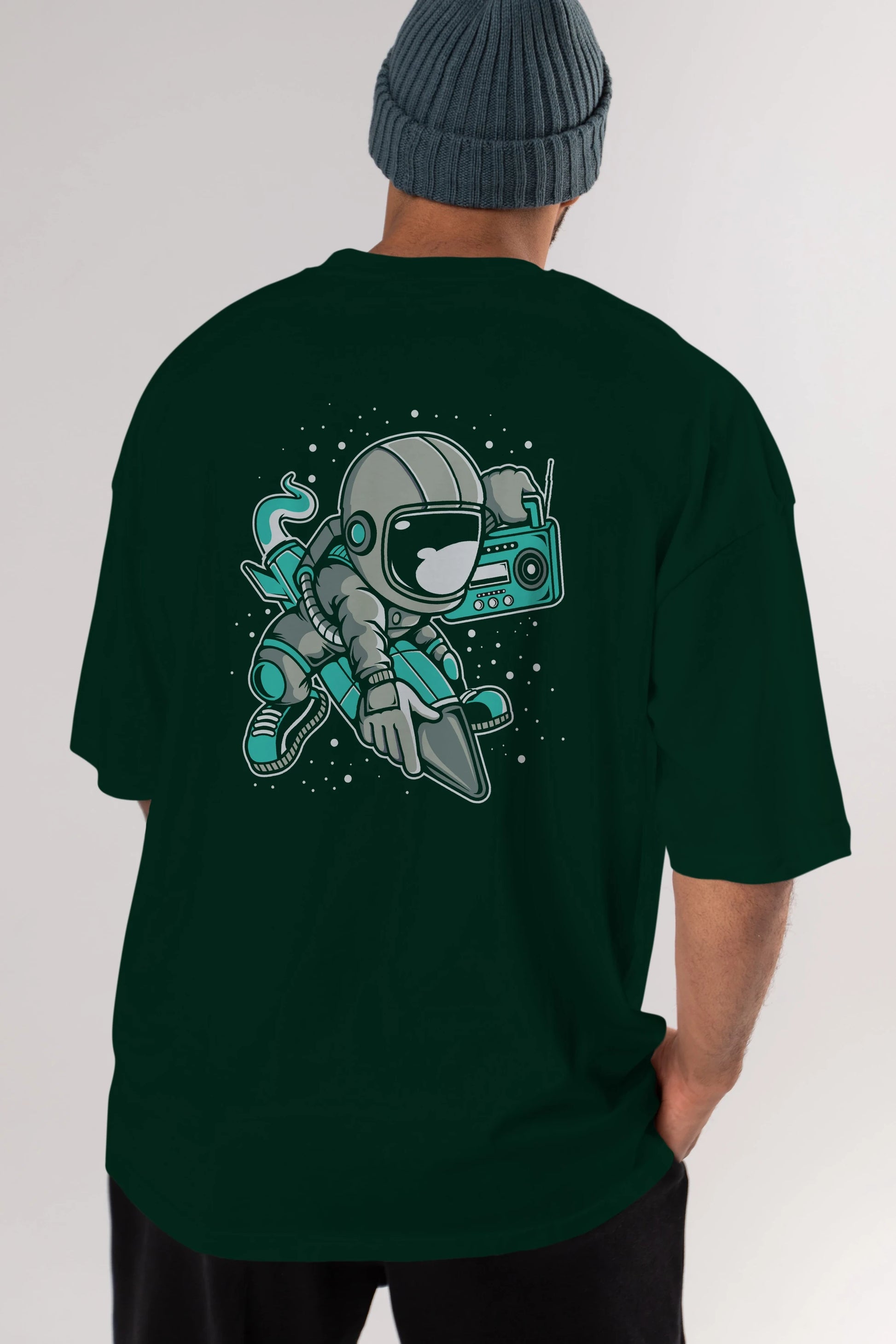 Astronaut Rocket (2) Arka Baskılı Oversize t-shirt Erkek Kadın Unisex