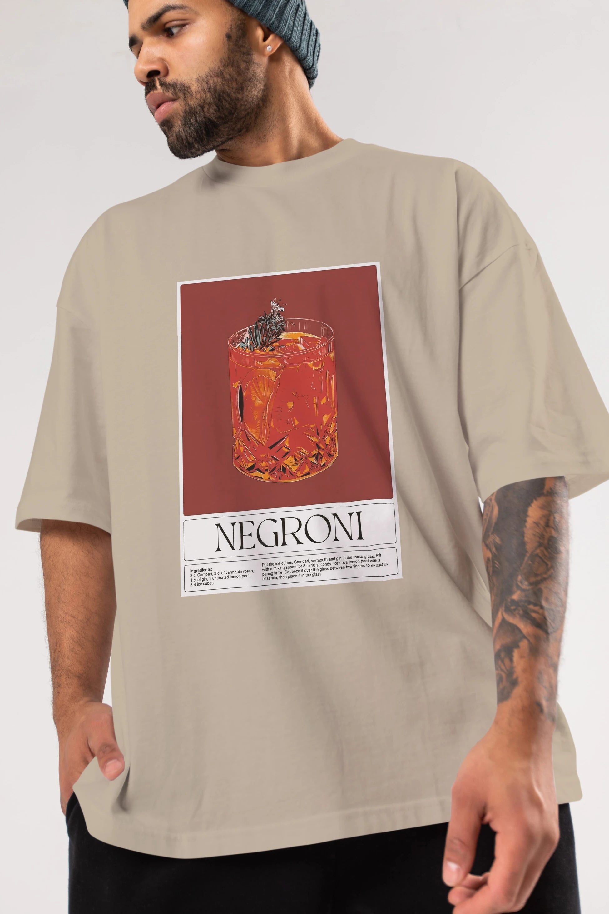 Negroni 2 Ön Baskılı Oversize t-shirt Erkek Kadın Unisex %100 Pamuk Bisiklet Yaka tişort