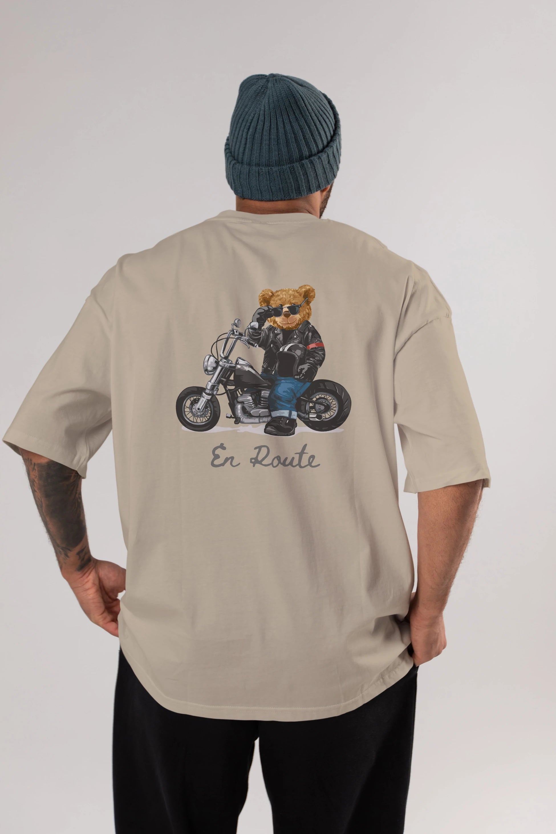 Teddy Bear En Route Arka Baskılı Oversize t-shirt Erkek Kadın Unisex %100 Pamuk