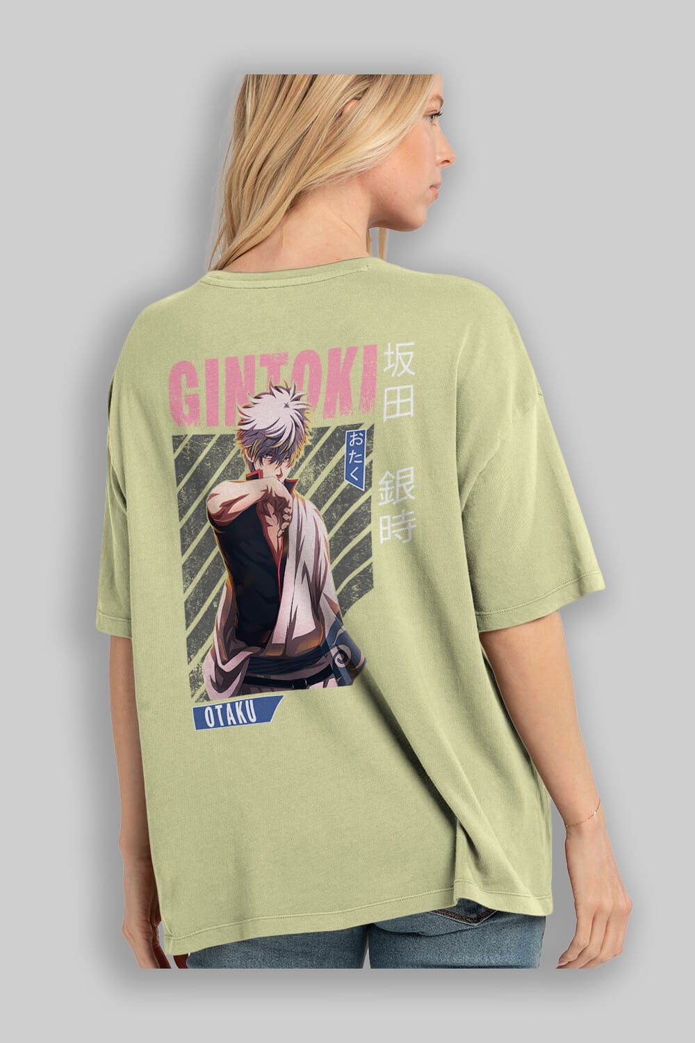 Gintoki Sakata Anime Arka Baskılı Oversize t-shirt Erkek Kadın Unisex