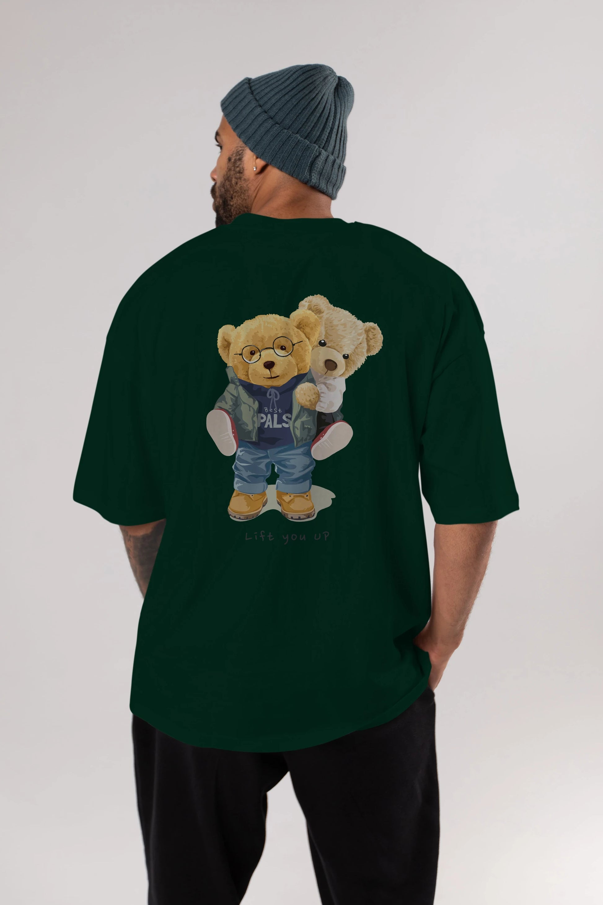 Teddy Bear Lift You Up Arka Baskılı Oversize t-shirt Erkek Kadın Unisex %100 Pamuk