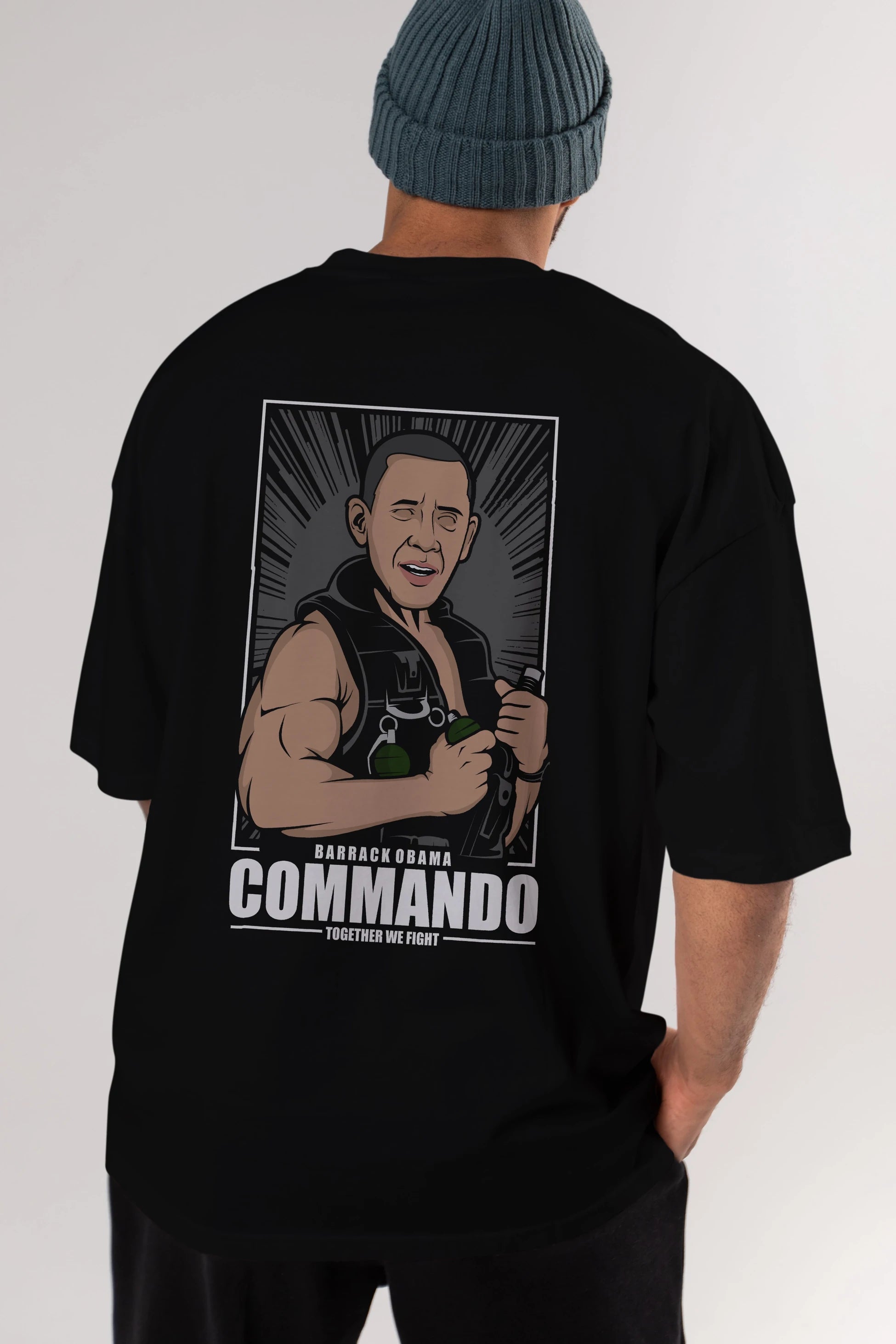 Obama Commando Arka Baskılı Oversize t-shirt Erkek Kadın Unisex %100 Pamuk tişort