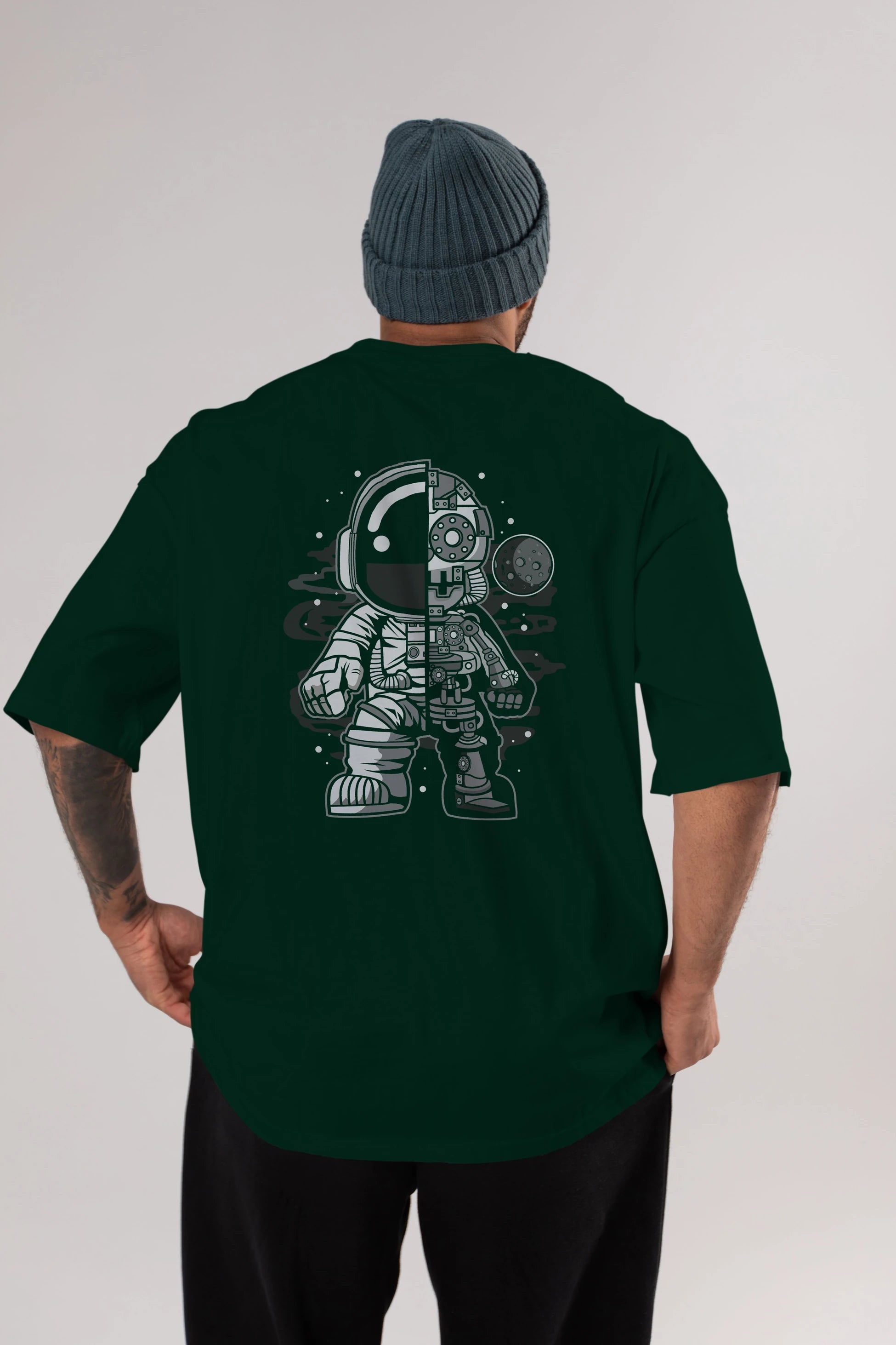 Astronaut Half Robot Arka Baskılı Oversize t-shirt Erkek Kadın Unisex