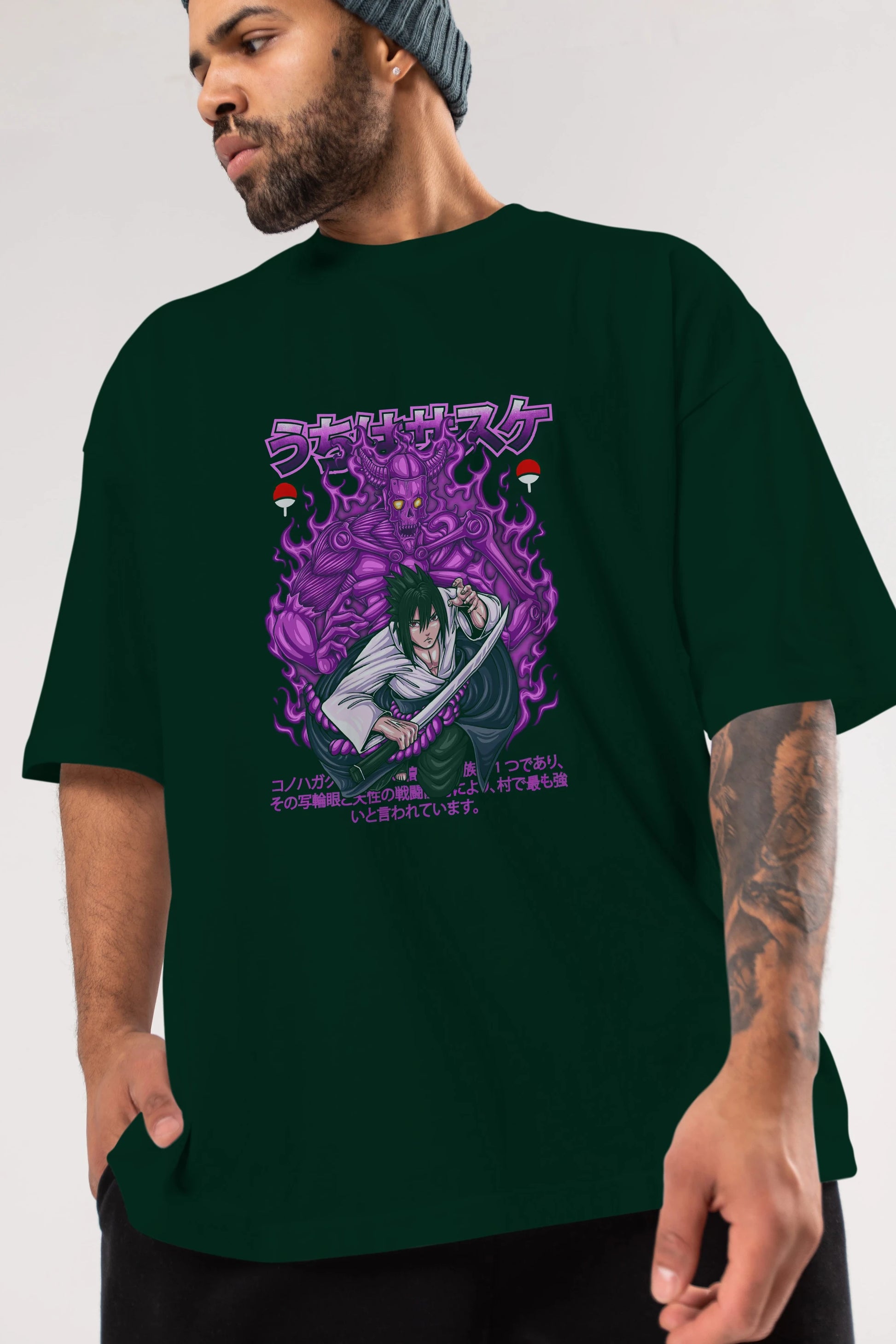 SASUKE UCHIHA NARUTO Anime Ön Baskılı Oversize t-shirt %100 pamuk Erkek Kadın Unisex