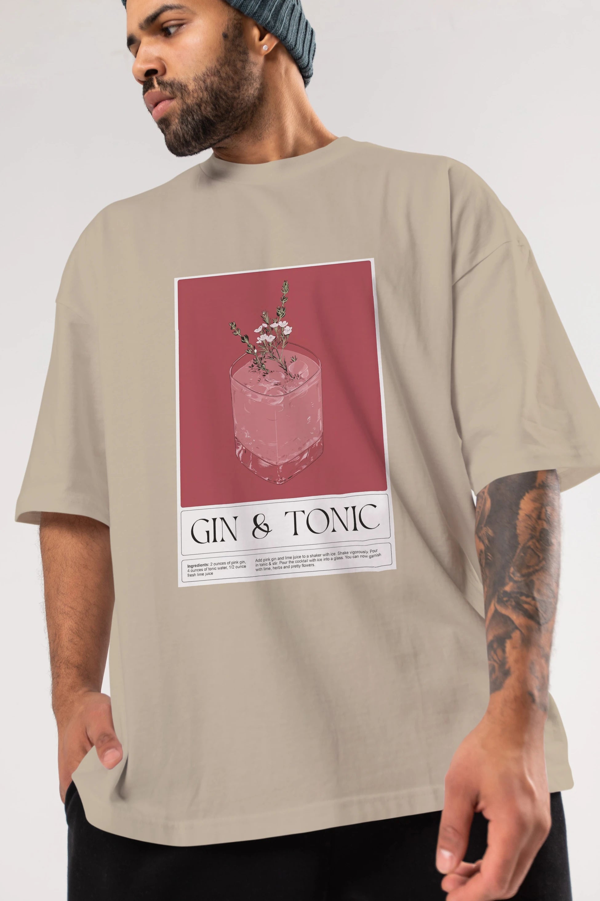 Gin Tonic 4 Ön Baskılı Oversize t-shirt Erkek Kadın Unisex %100 Pamuk Bisiklet Yaka tişort