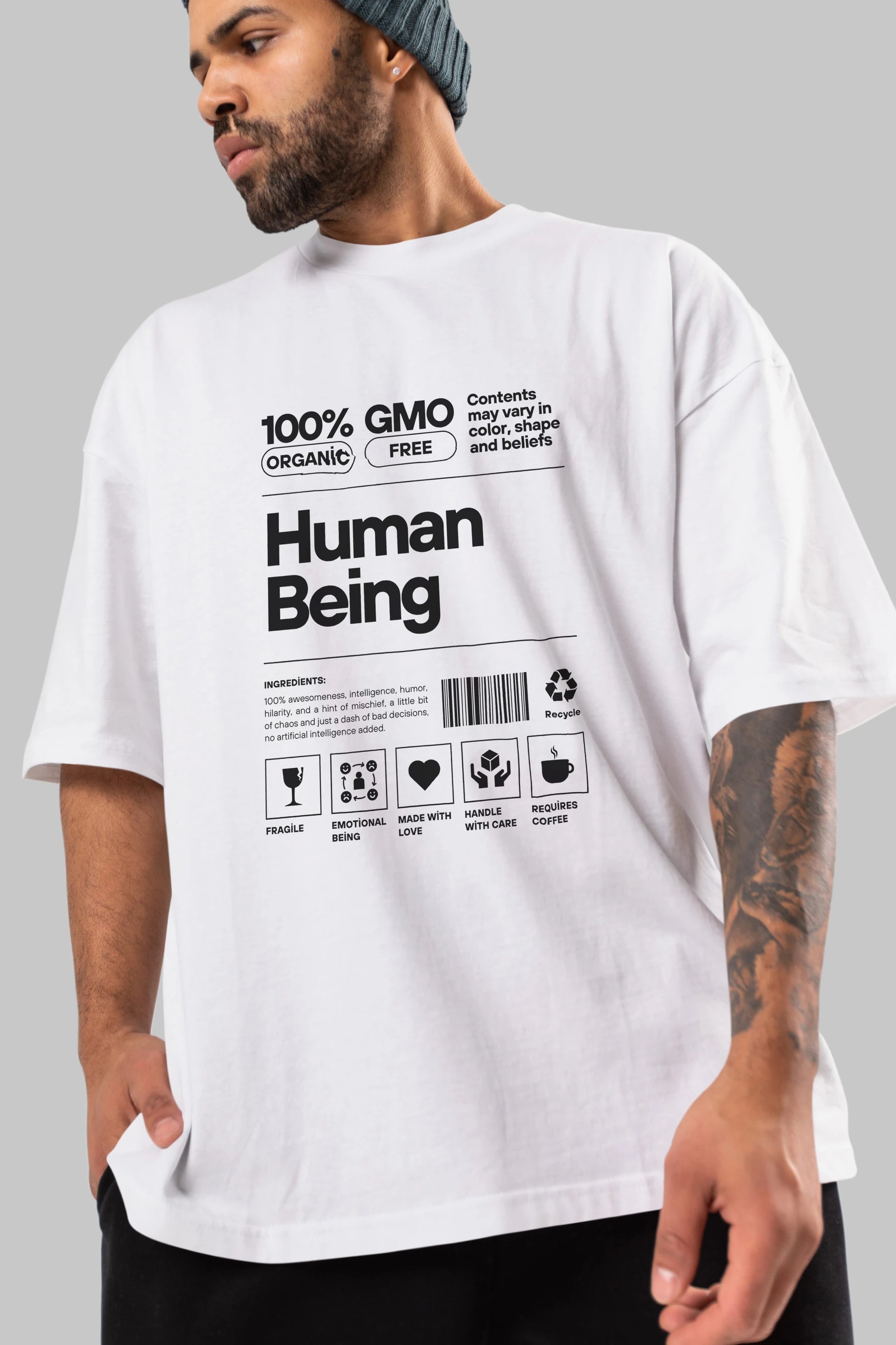 Human Being Ön Baskılı Oversize t-shirt Erkek Kadın Unisex