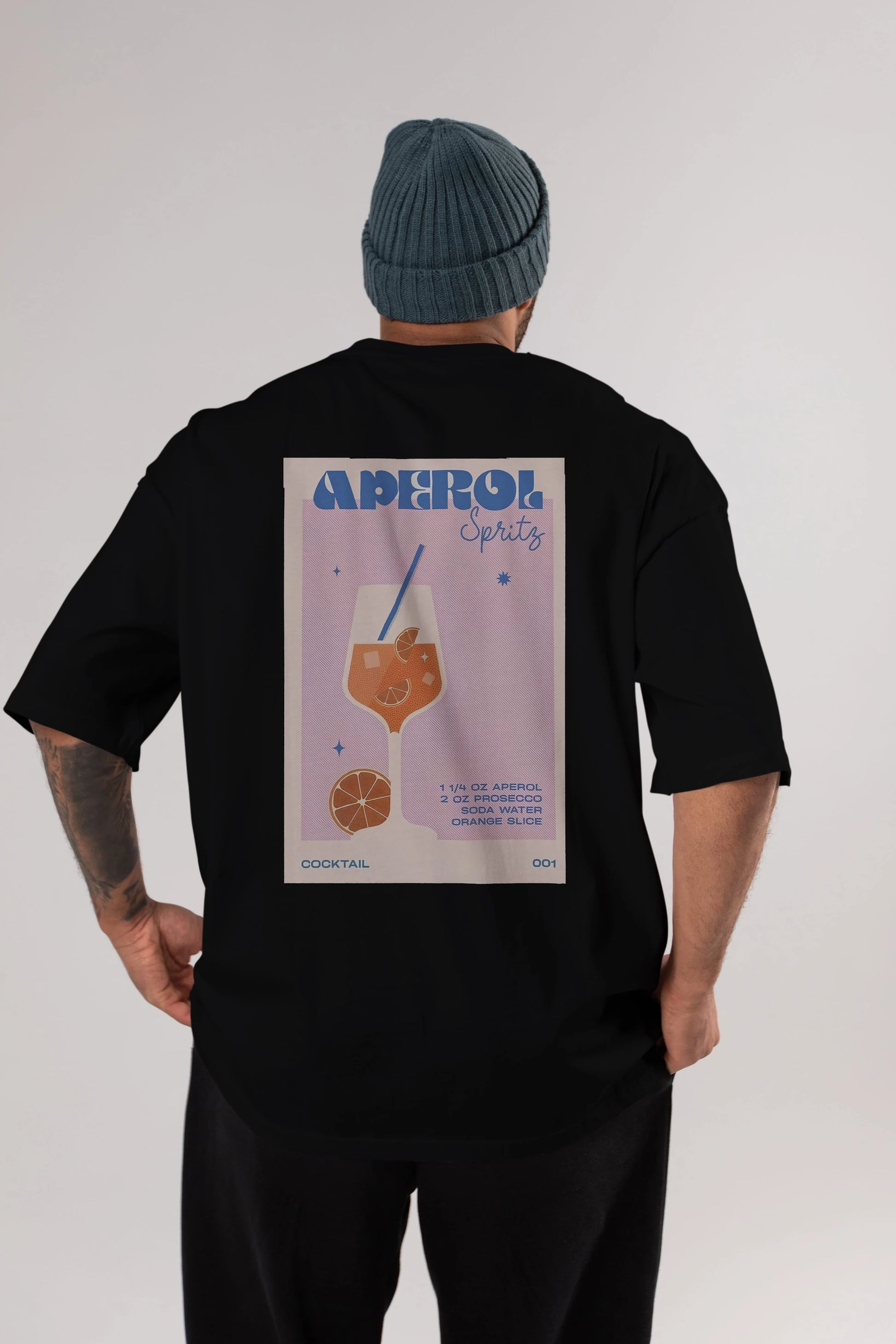 Aperol Spritz Arka Baskılı Oversize t-shirt Erkek Kadın Unisex %100 Pamuk Bisiklet Yaka tişort