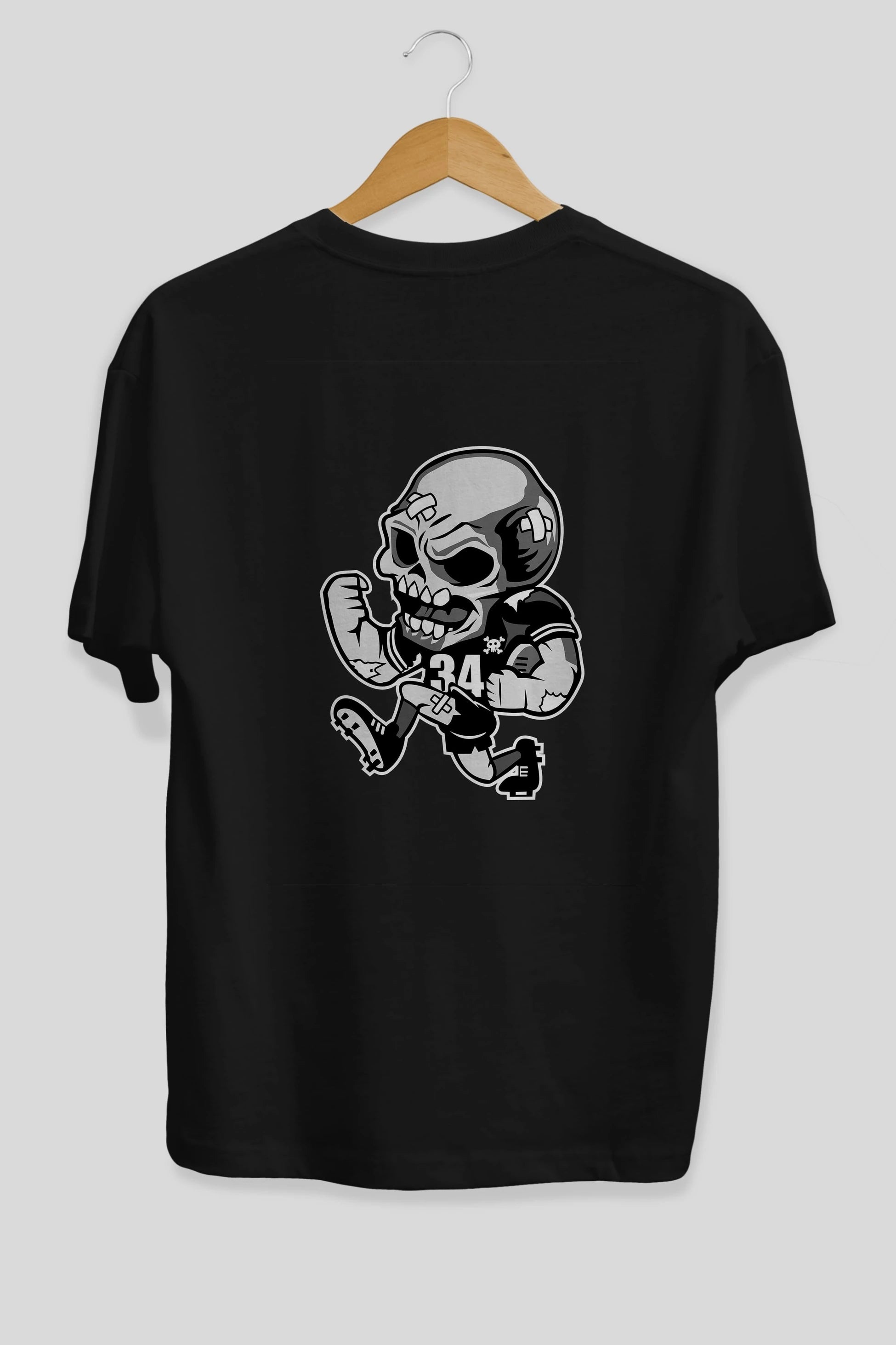 Skull Football Arka Baskılı Oversize t-shirt Erkek Kadın Unisex %100 Pamuk tişort