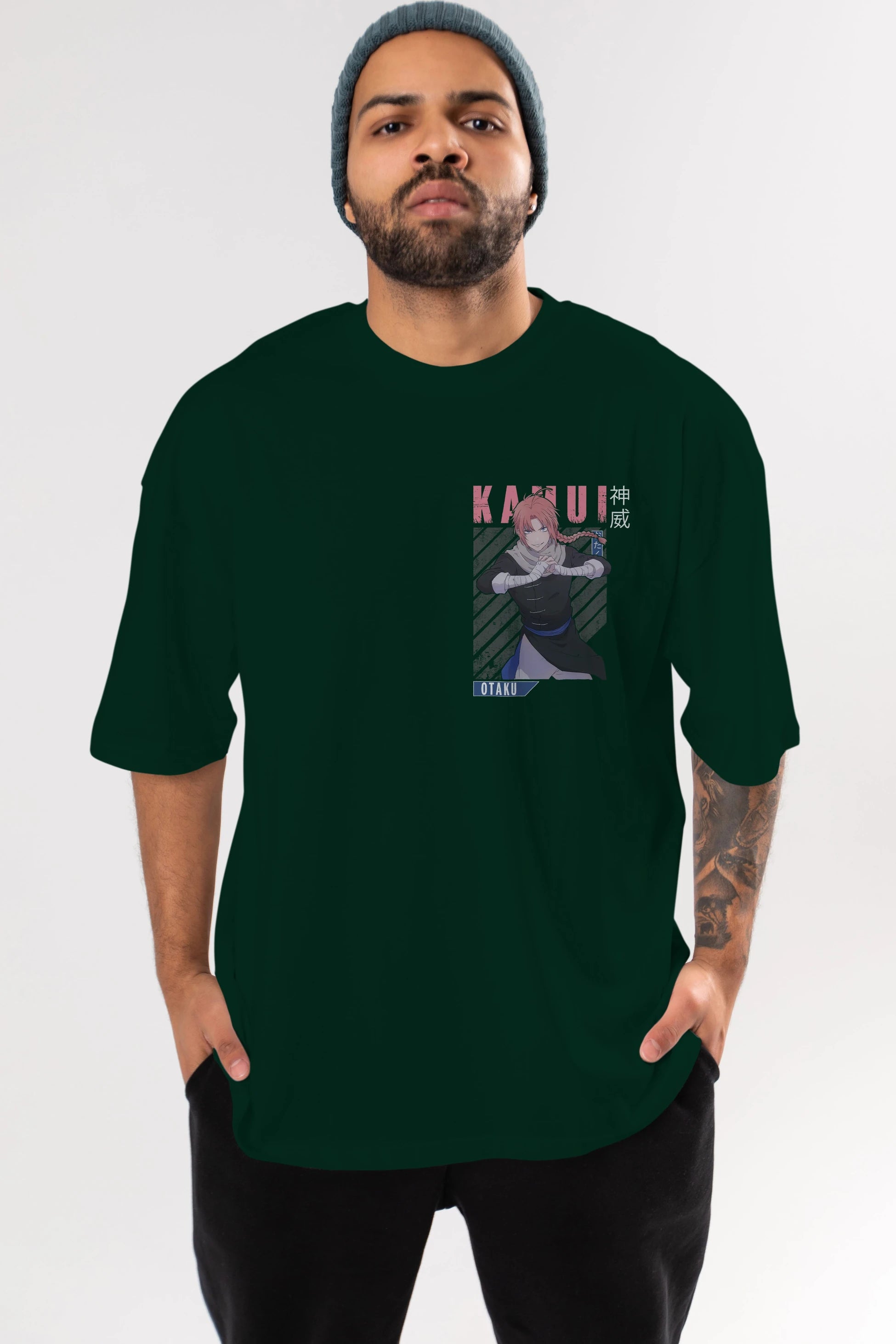 Kamui GINTAMA Ön Sol Baskılı Oversize t-shirt Erkek Kadın Unisex %100 Pamuk Bisiklet Yaka tişort