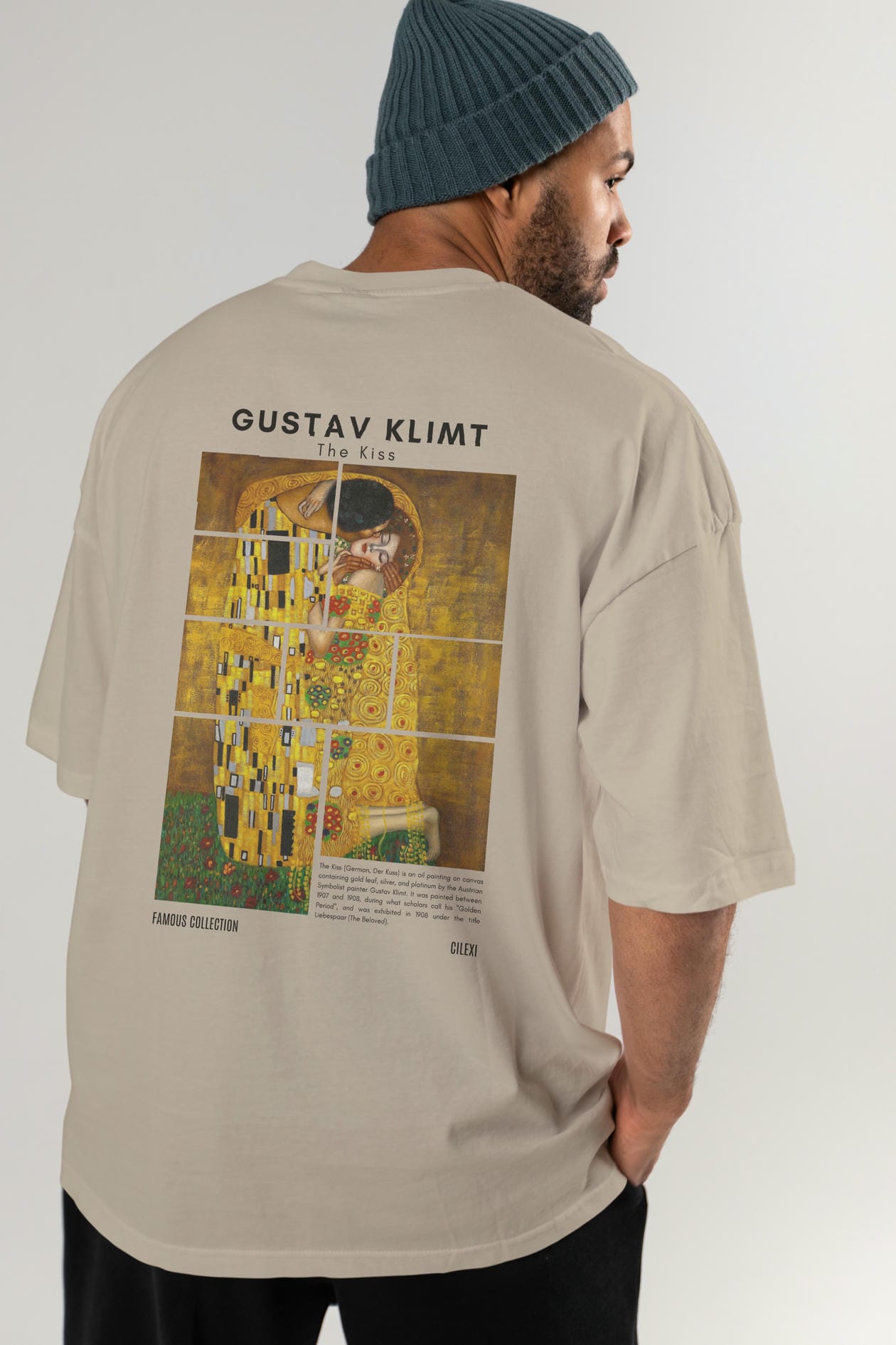 Gustav Klimt The Kiss Arka Baskılı Oversize t-shirt Erkek Kadın Bisiklet Yaka Pamuk tişort