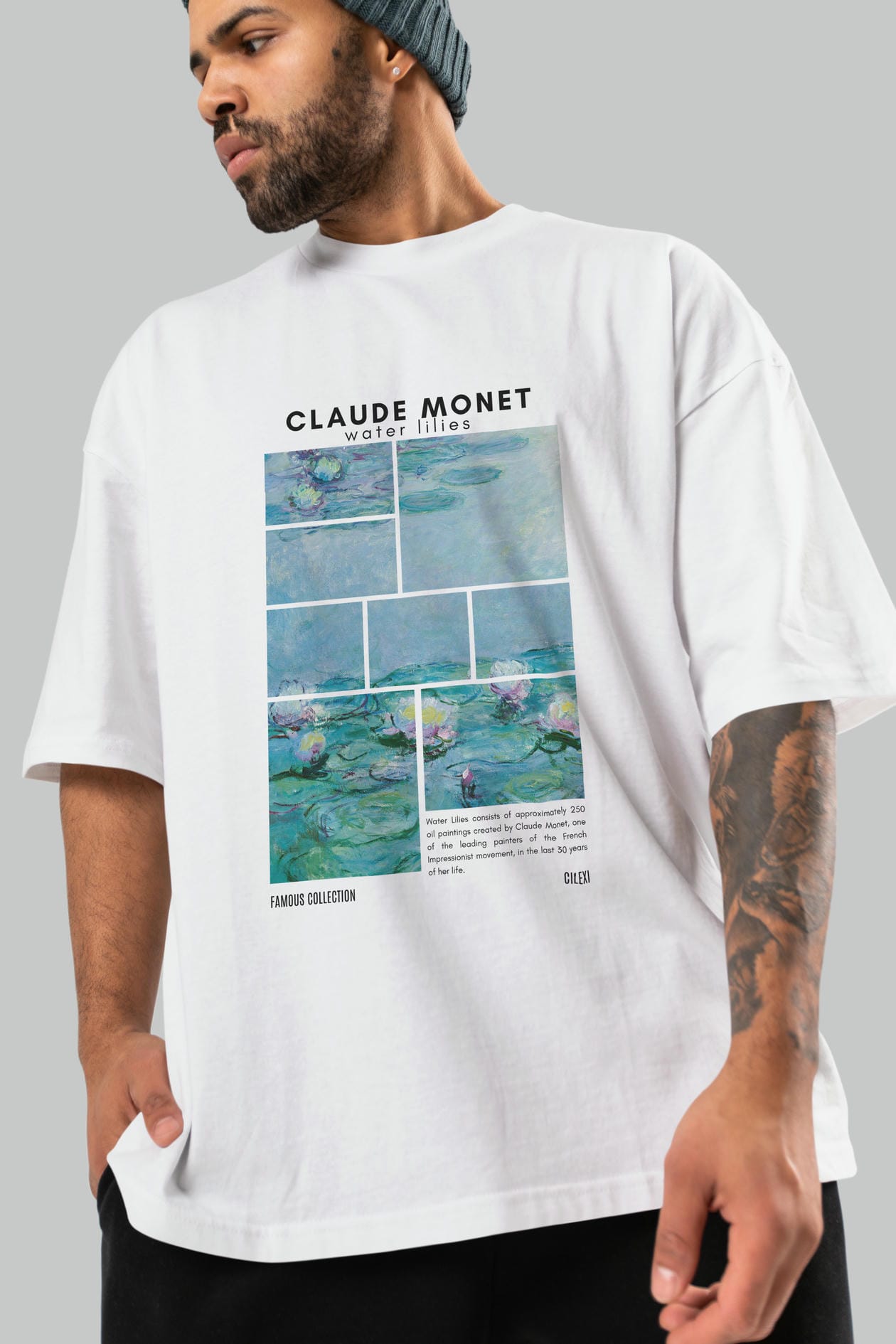 Claude Monet ön Baskılı Oversize t-shirt Erkek Kadın Bisiklet Yaka Pamuk tişort