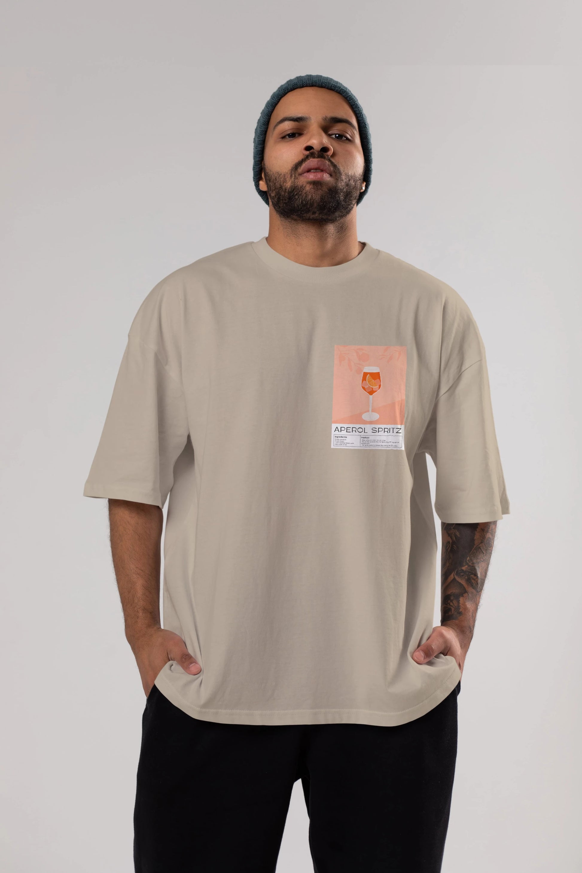 Aperol Spritz 7 Ön Sol Baskılı Oversize t-shirt Erkek Kadın Unisex %100 Pamuk Bisiklet Yaka tişort