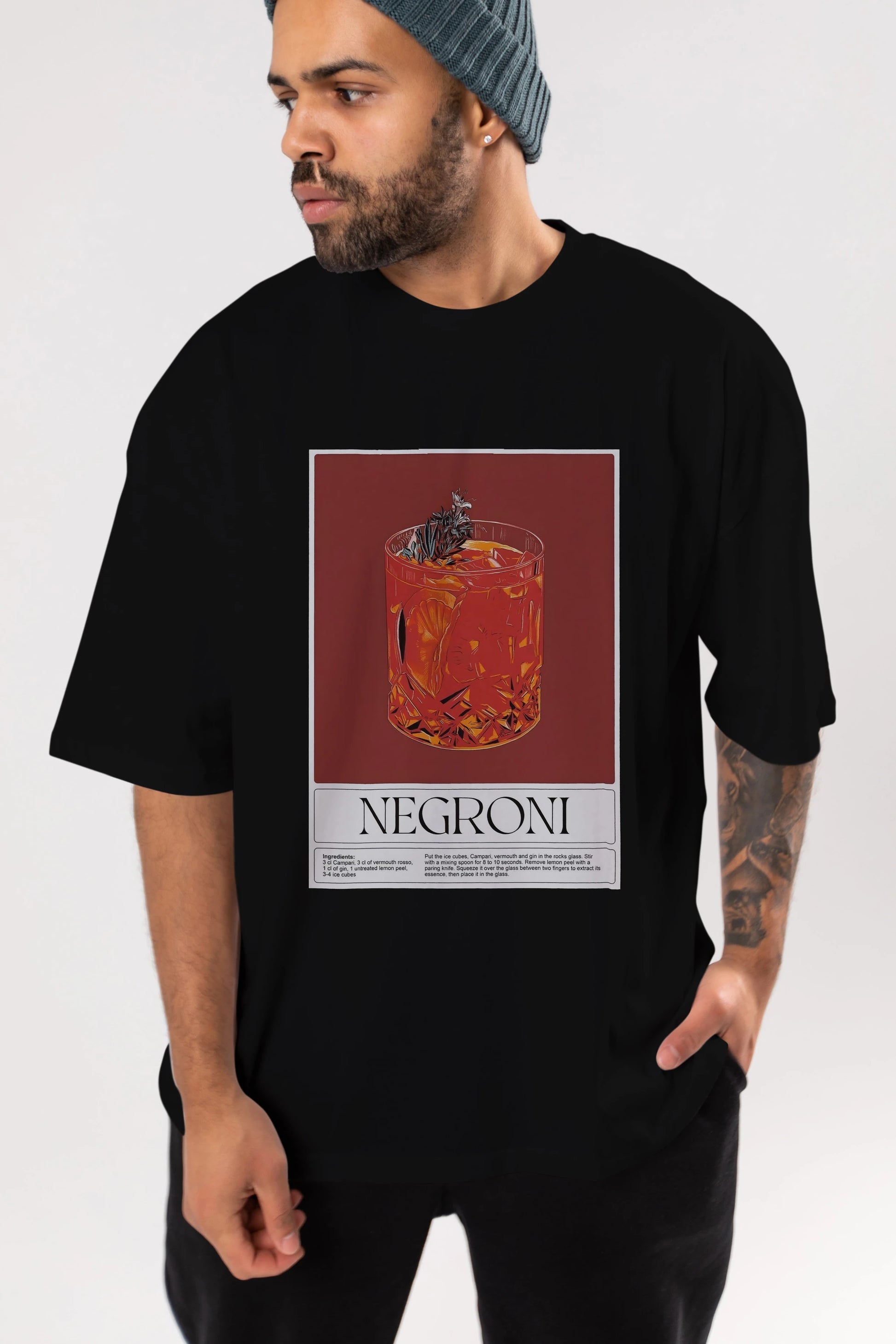 Negroni 2 Ön Baskılı Oversize t-shirt Erkek Kadın Unisex %100 Pamuk Bisiklet Yaka tişort