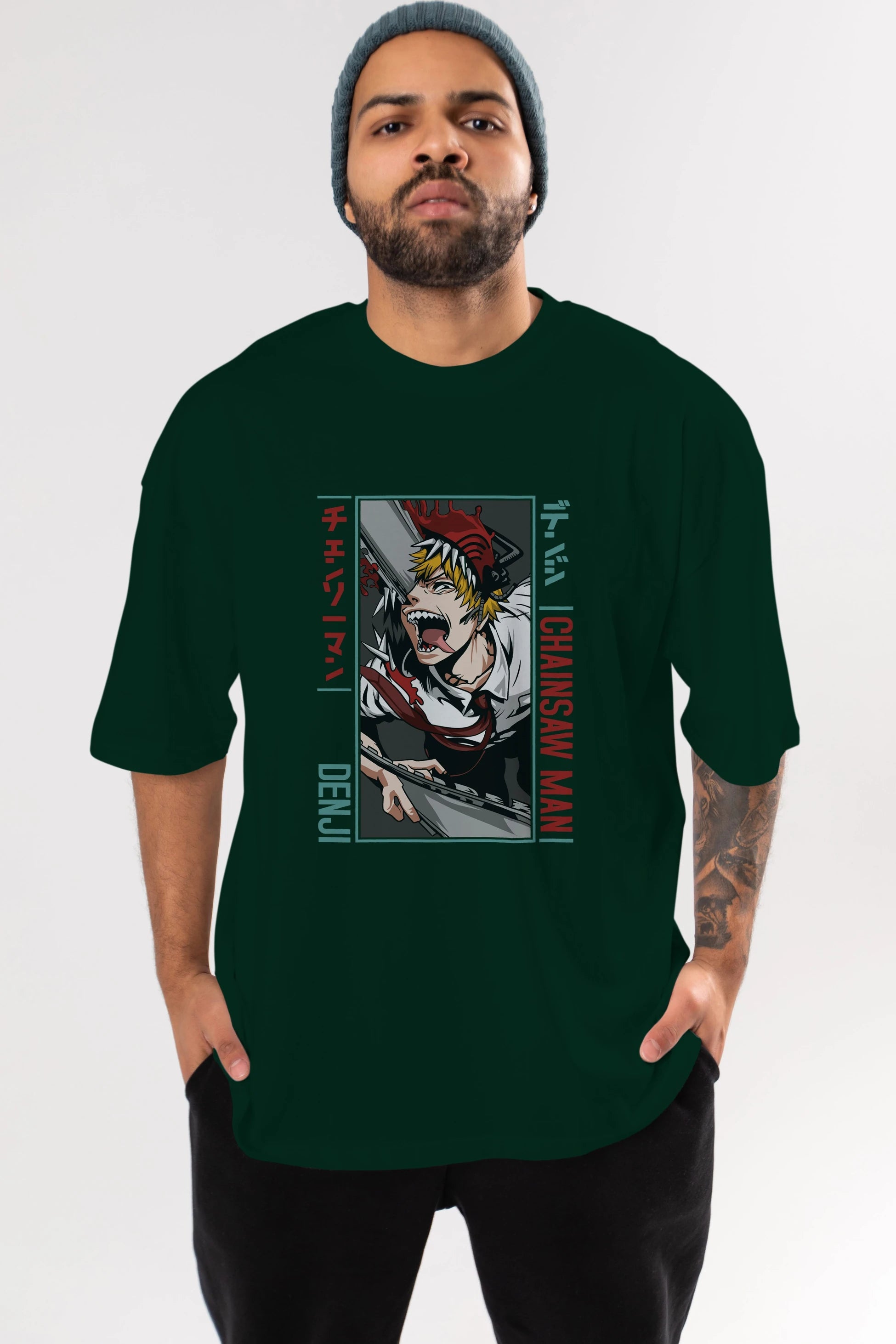 Denji Chainsaw Man Anime Ön Baskılı Oversize t-shirt %100 pamuk Erkek Kadın Unisex