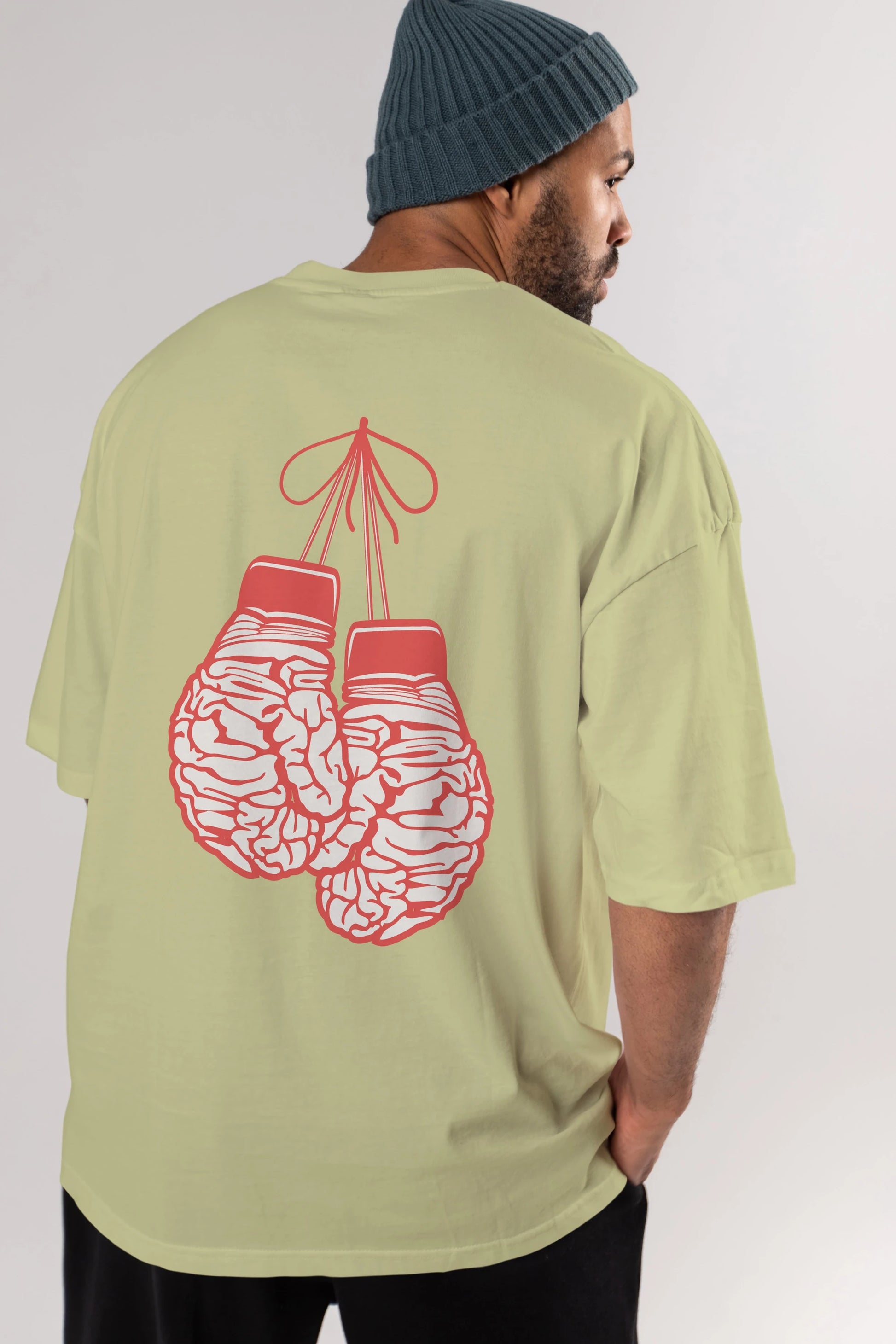 Brain Gloves Arka Baskılı Oversize t-shirt %100 pamuk Erkek Kadın Unisex
