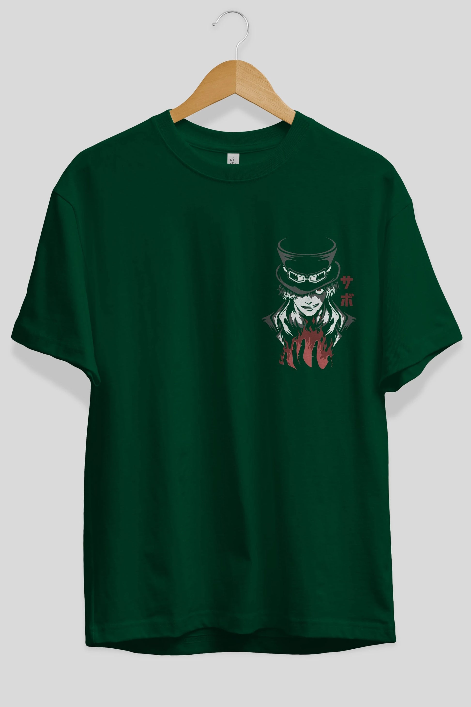 SaboOnePiece Ön Sol Baskılı Oversize t-shirt Erkek Kadın Unisex %100 Pamuk Bisiklet Yaka tişort