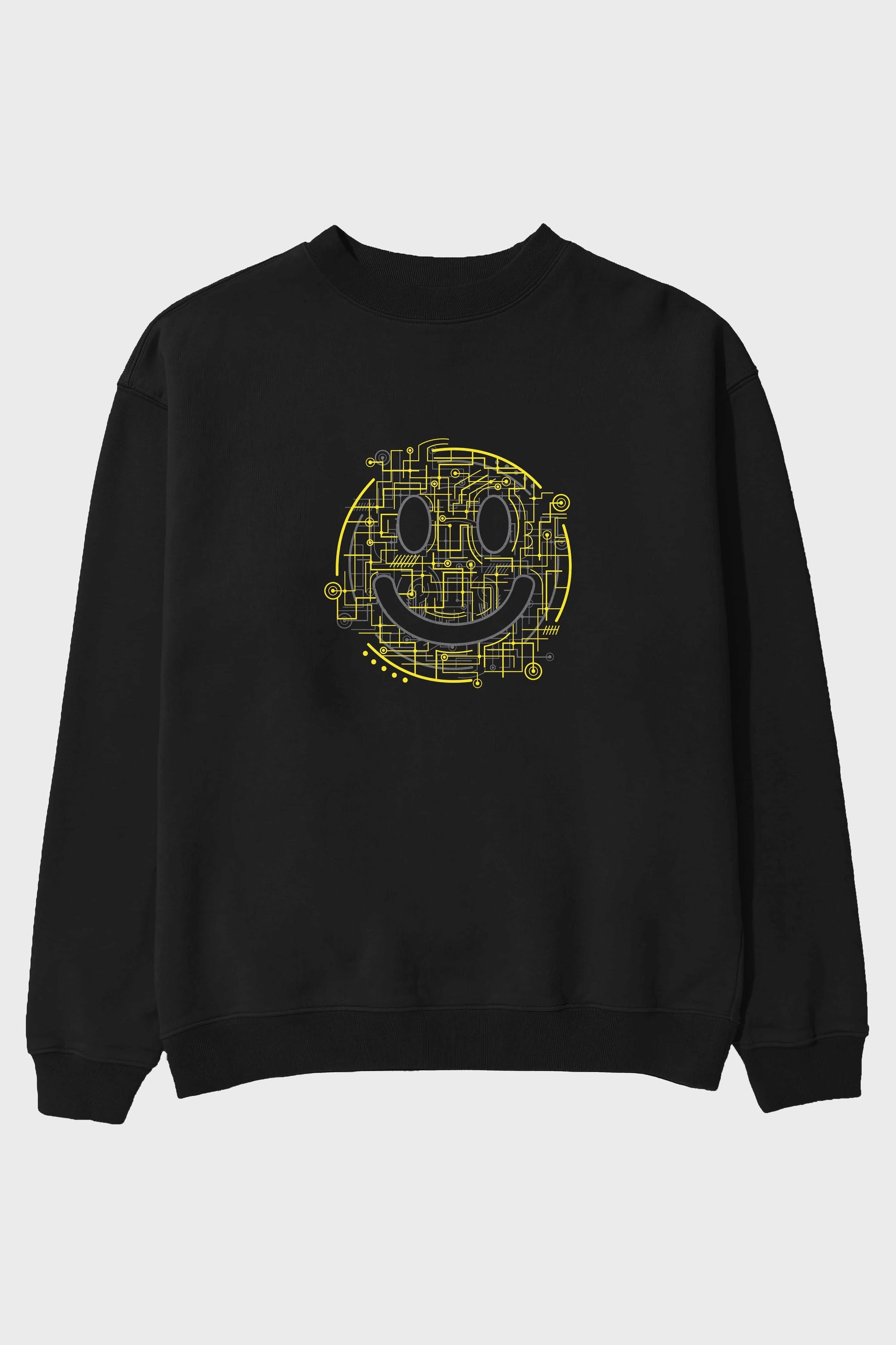 Electric Smiley Ön Baskılı Oversize Sweatshirt Erkek Kadın Unisex