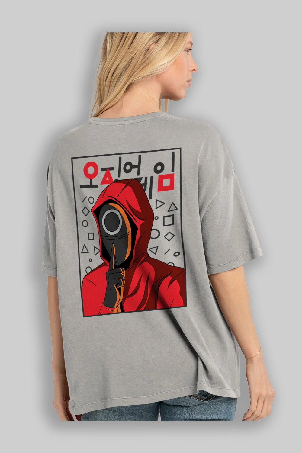 Squid Game (5) Arka Baskılı Oversize t-shirt Erkek Kadın Unisex %100 Pamuk Bisiklet Yaka tişort