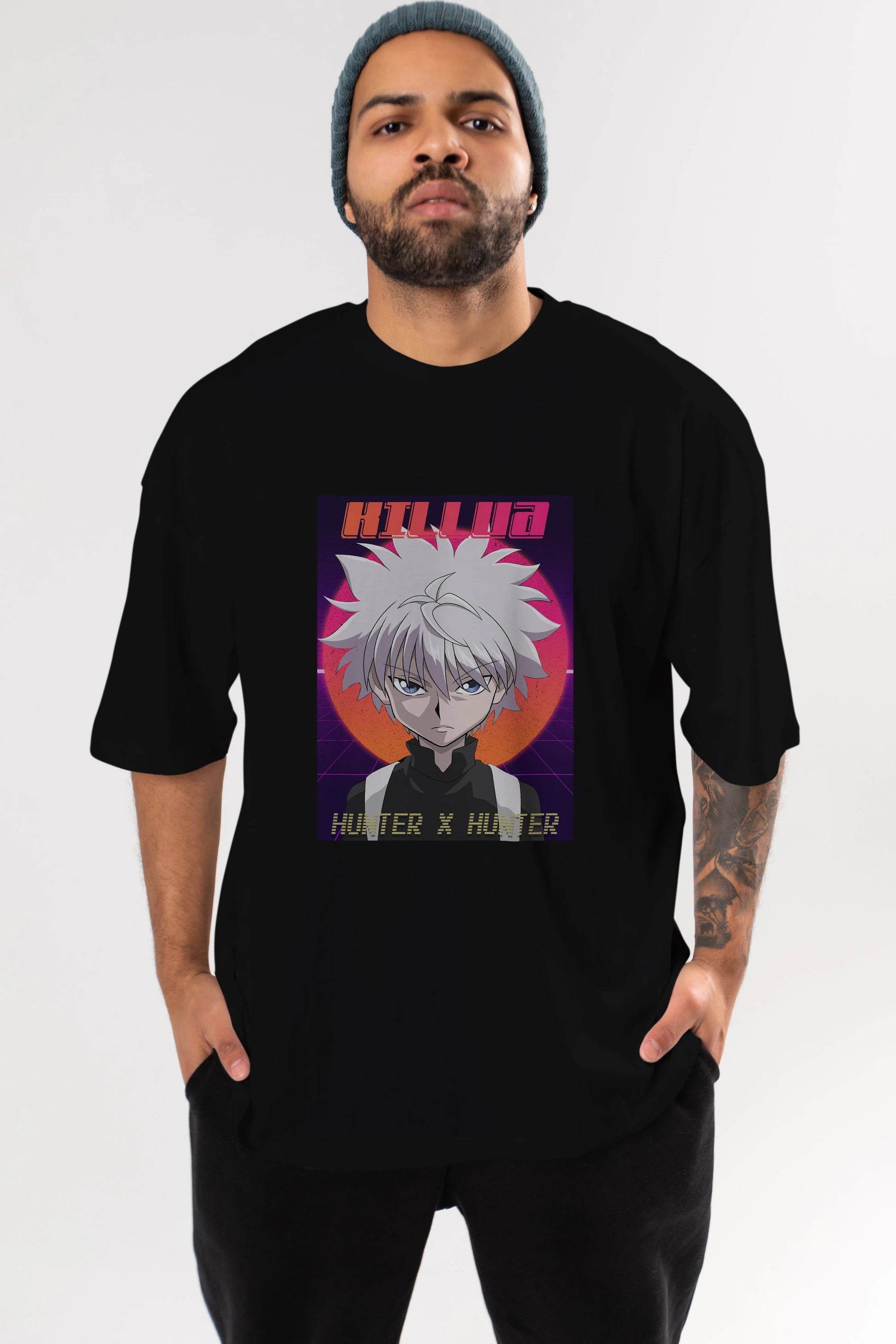Killua Zoldyck 12 1 Anime Ön Baskılı Oversize t-shirt %100 pamuk Erkek Kadın Unisex