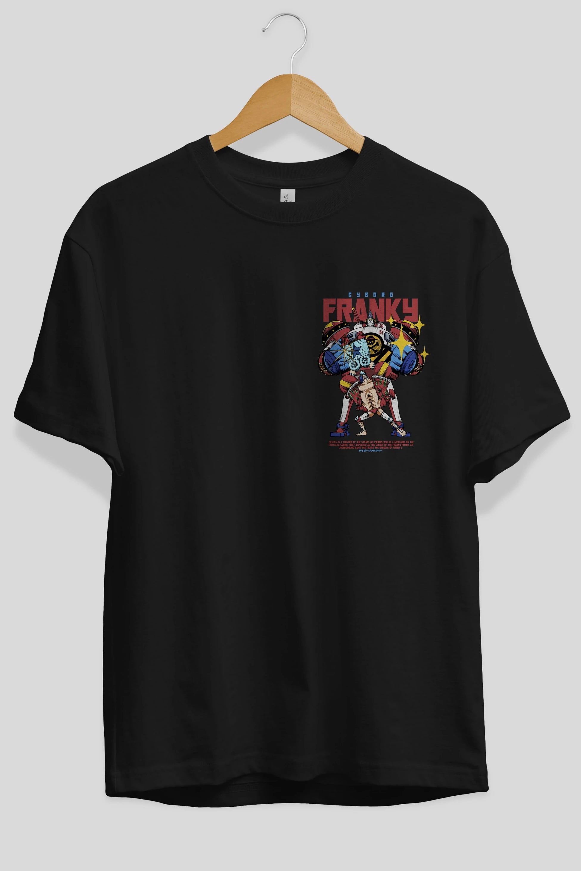 Cyborg Franky Ön Sol Baskılı Oversize t-shirt Erkek Kadın Unisex %100 Pamuk Bisiklet Yaka tişort