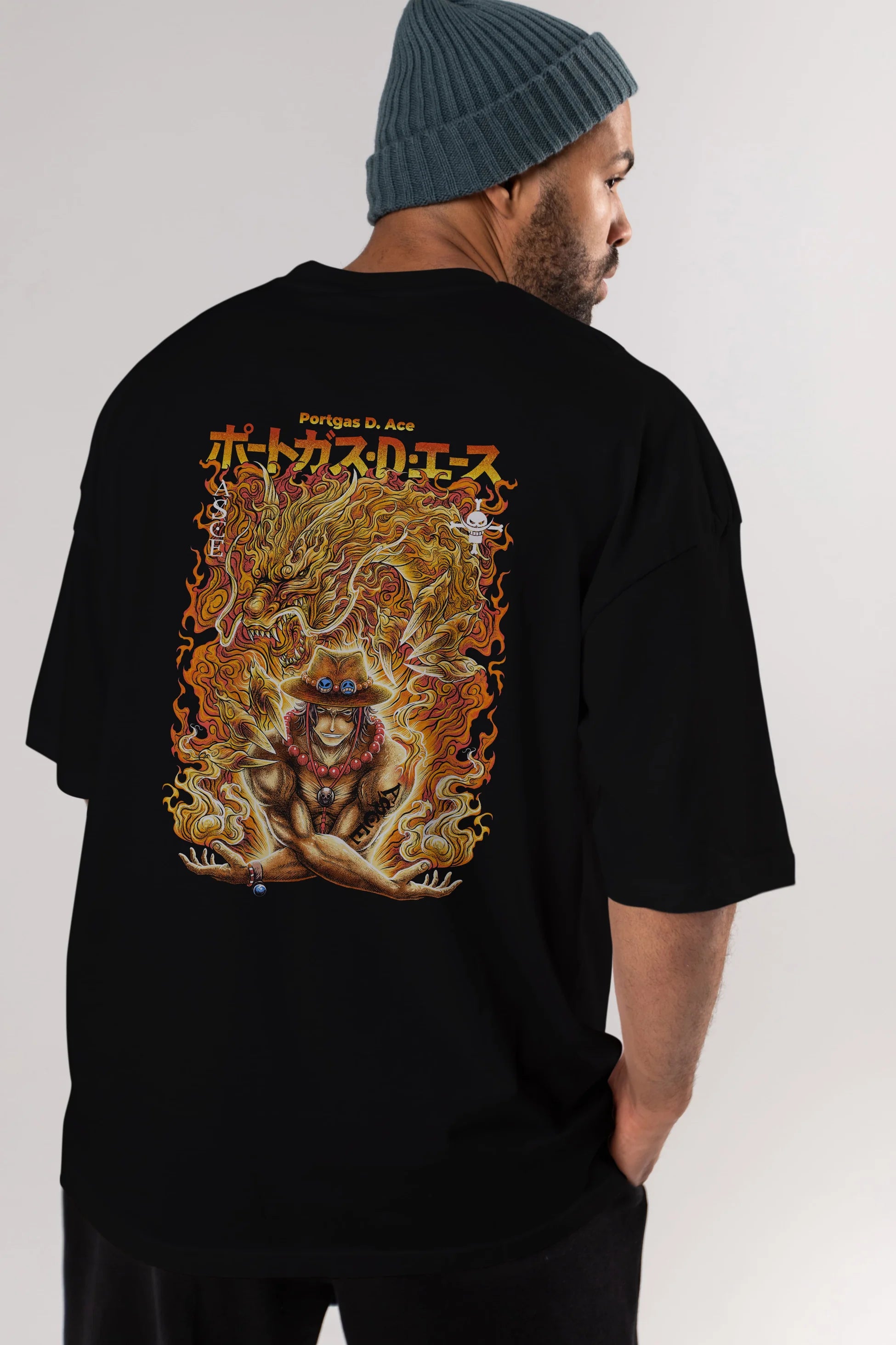 PORTGAS D. ACE Anime Arka Baskılı Oversize t-shirt Erkek Kadın Unisex