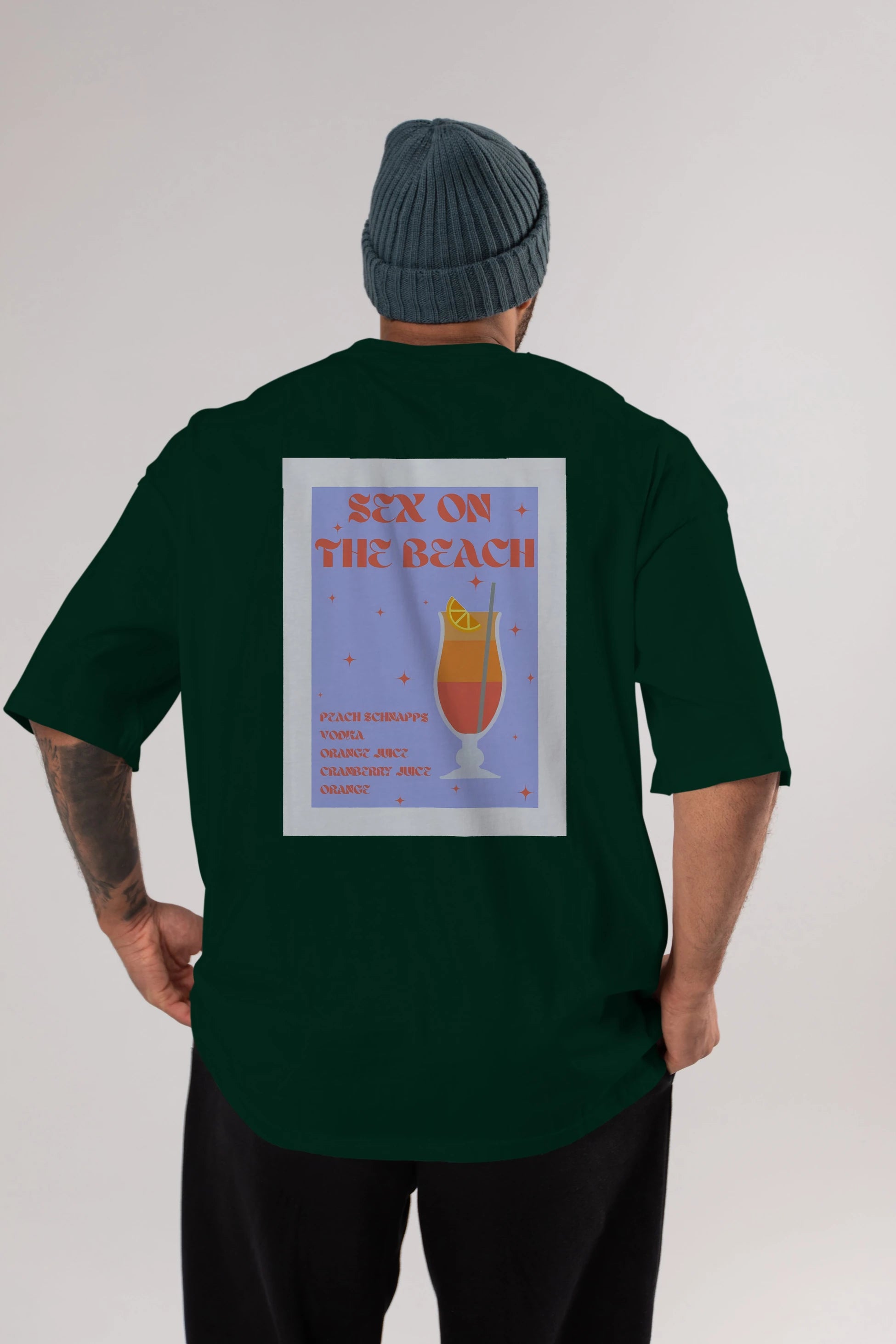 Sex On The Beach Arka Baskılı Oversize t-shirt Erkek Kadın Unisex %100 Pamuk Bisiklet Yaka tişort