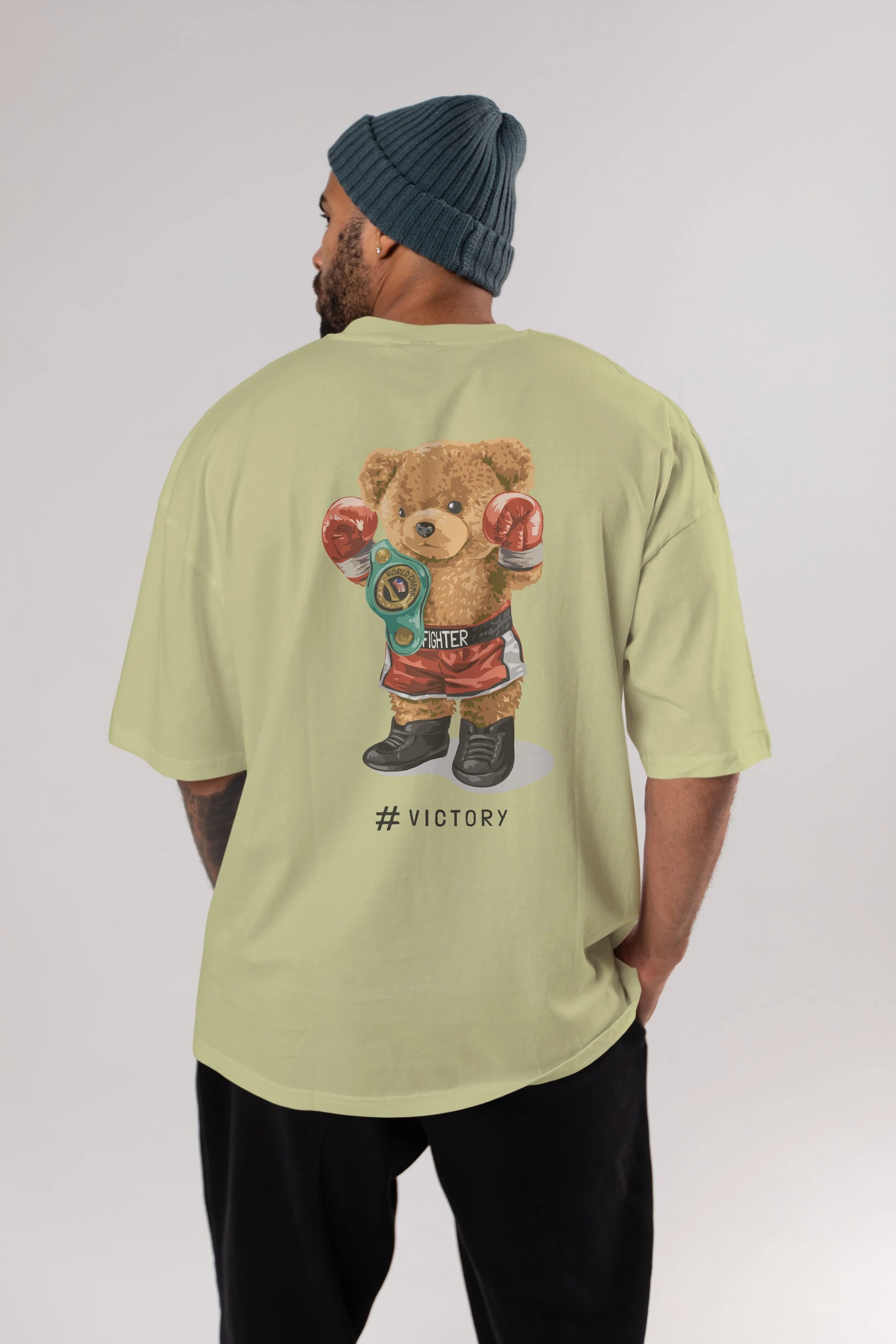 Teddy Bear Victory Arka Baskılı Oversize t-shirt Erkek Kadın Unisex %100 Pamuk