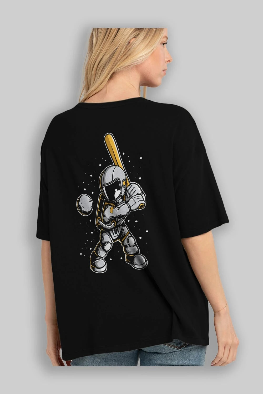 Astronaut Baseball Arka Baskılı Oversize t-shirt Erkek Kadın Unisex