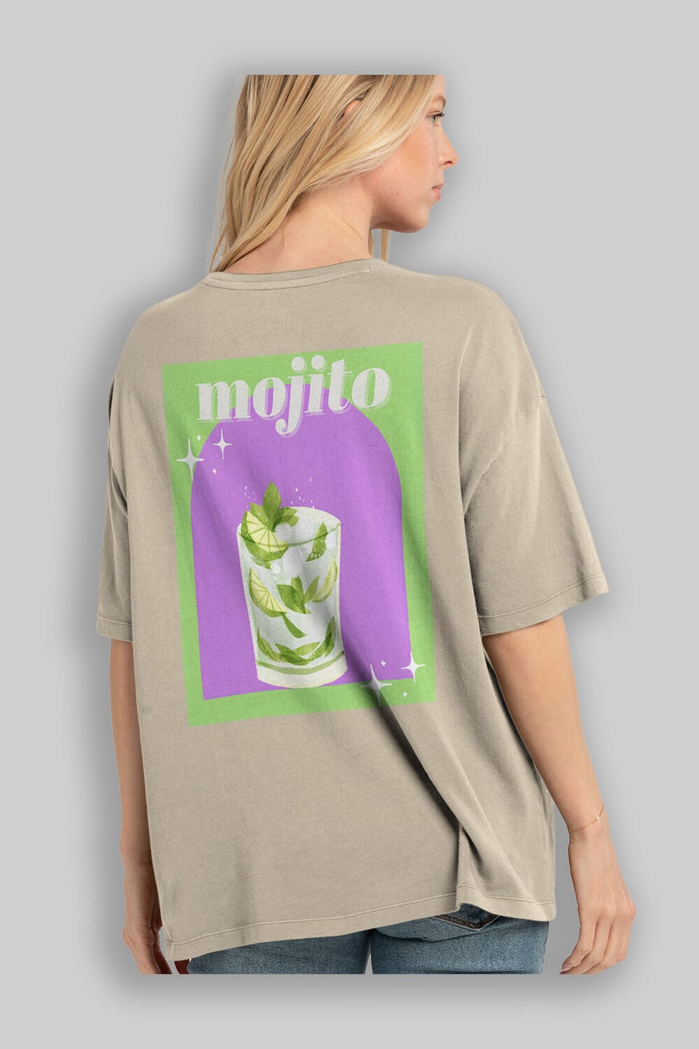 Mojito 3 Arka Baskılı Oversize t-shirt Erkek Kadın Unisex %100 Pamuk Bisiklet Yaka tişort