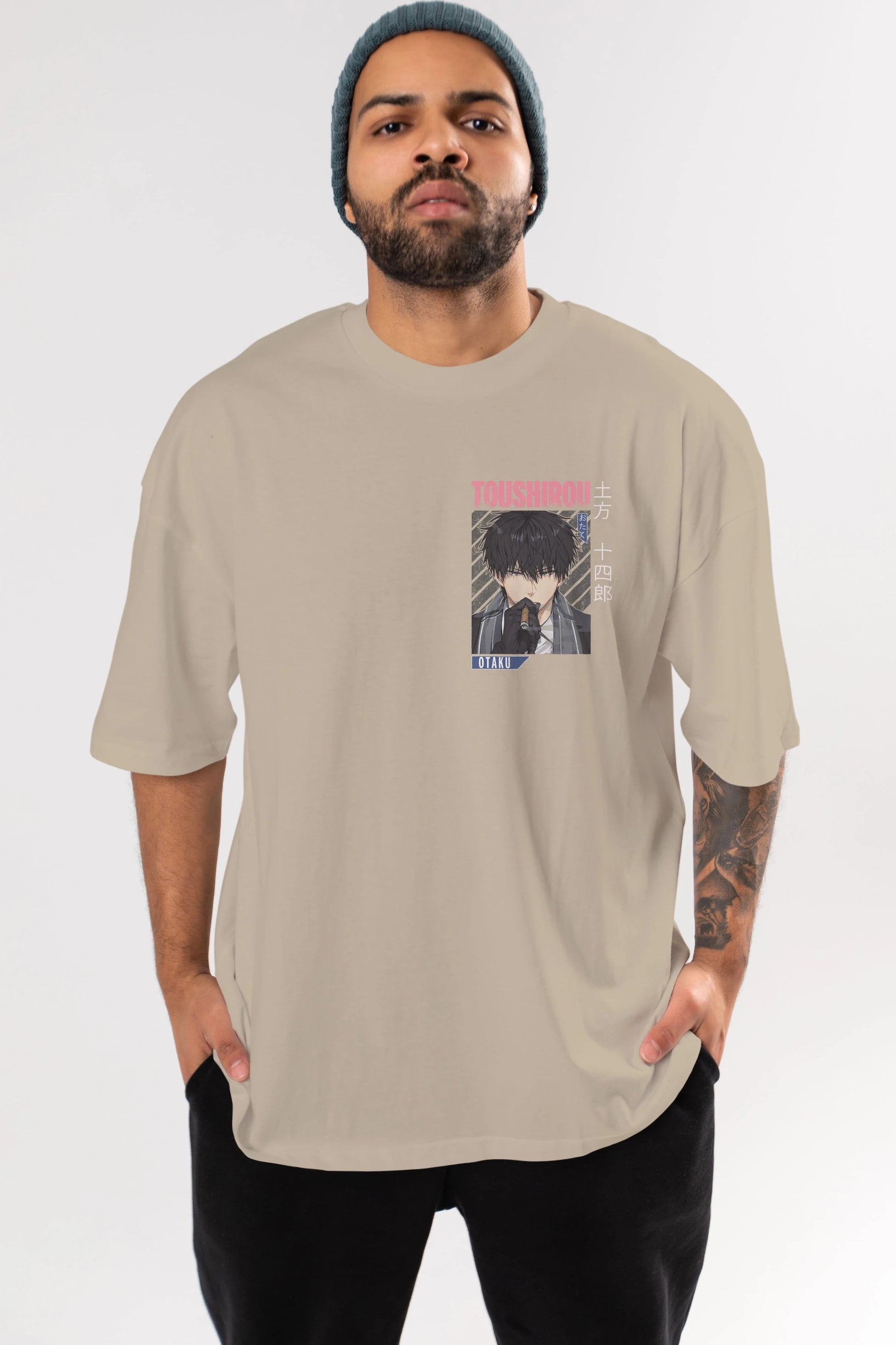 Toushirou Hijikata 2 Ön Sol Baskılı Oversize t-shirt Erkek Kadın Unisex %100 Pamuk Bisiklet Yaka tişort