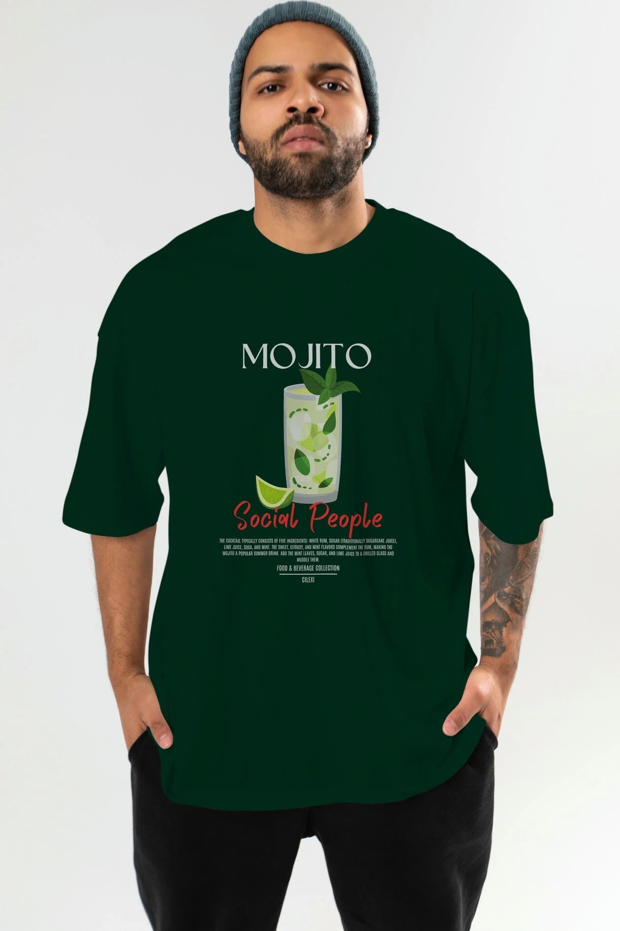 Mojıto Kokteyl Serisi ön Baskılı Oversize t-shirt Erkek Kadın %100 Pamuk Bisiklet Yaka tişort
