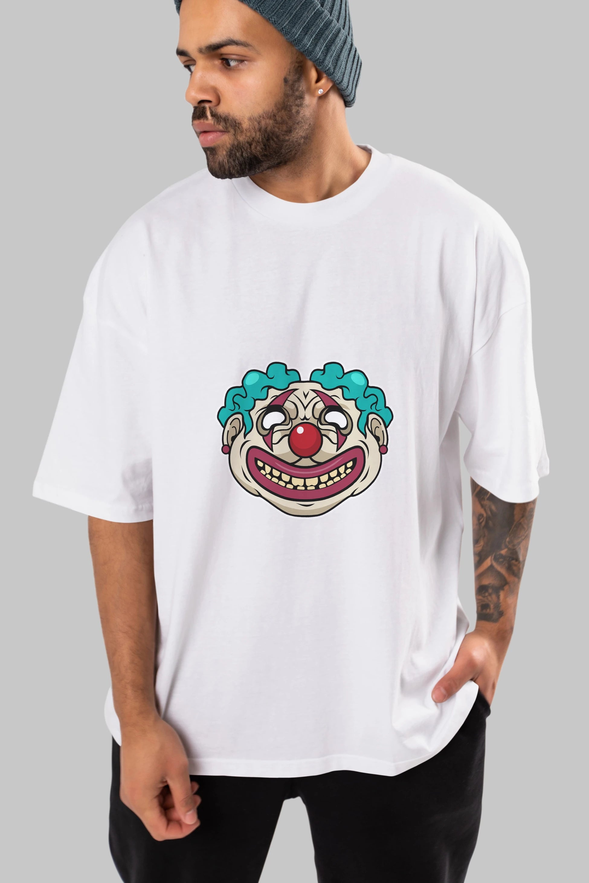 Clown Head Ön Baskılı Oversize t-shirt Erkek Kadın Unisex %100 Pamuk tişort