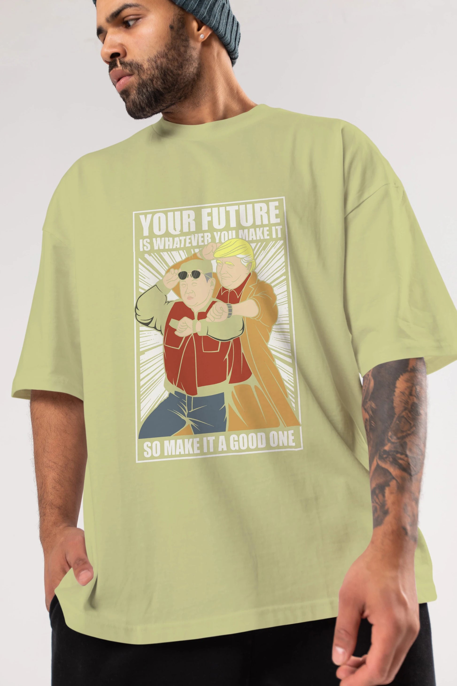Back To The Future Jong Un Trump Ön Baskılı Oversize t-shirt Erkek Kadın Unisex %100 Pamuk tişort