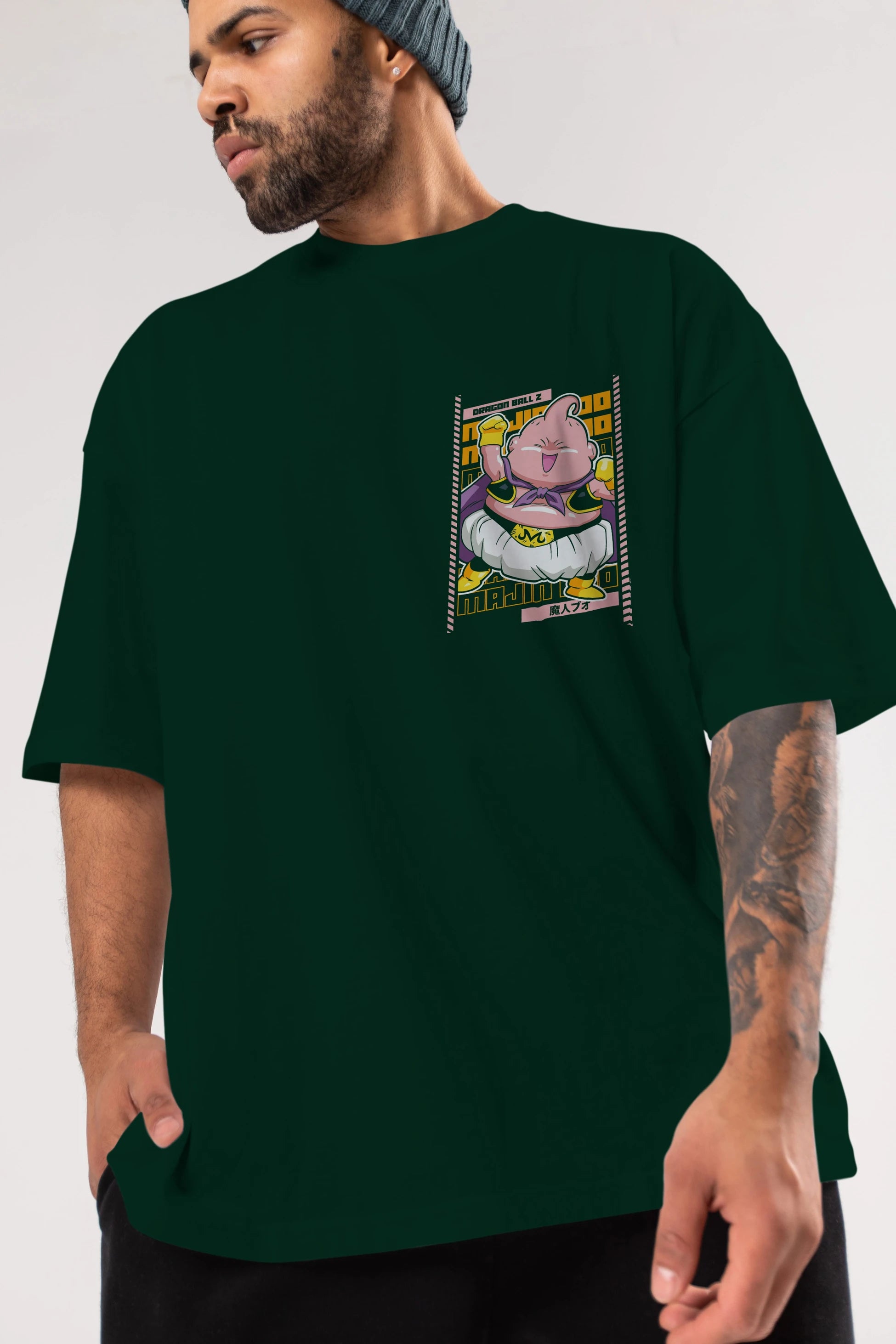 MAJIN BOO1 Ön Sol Baskılı Oversize t-shirt Erkek Kadın Unisex %100 Pamuk Bisiklet Yaka tişort
