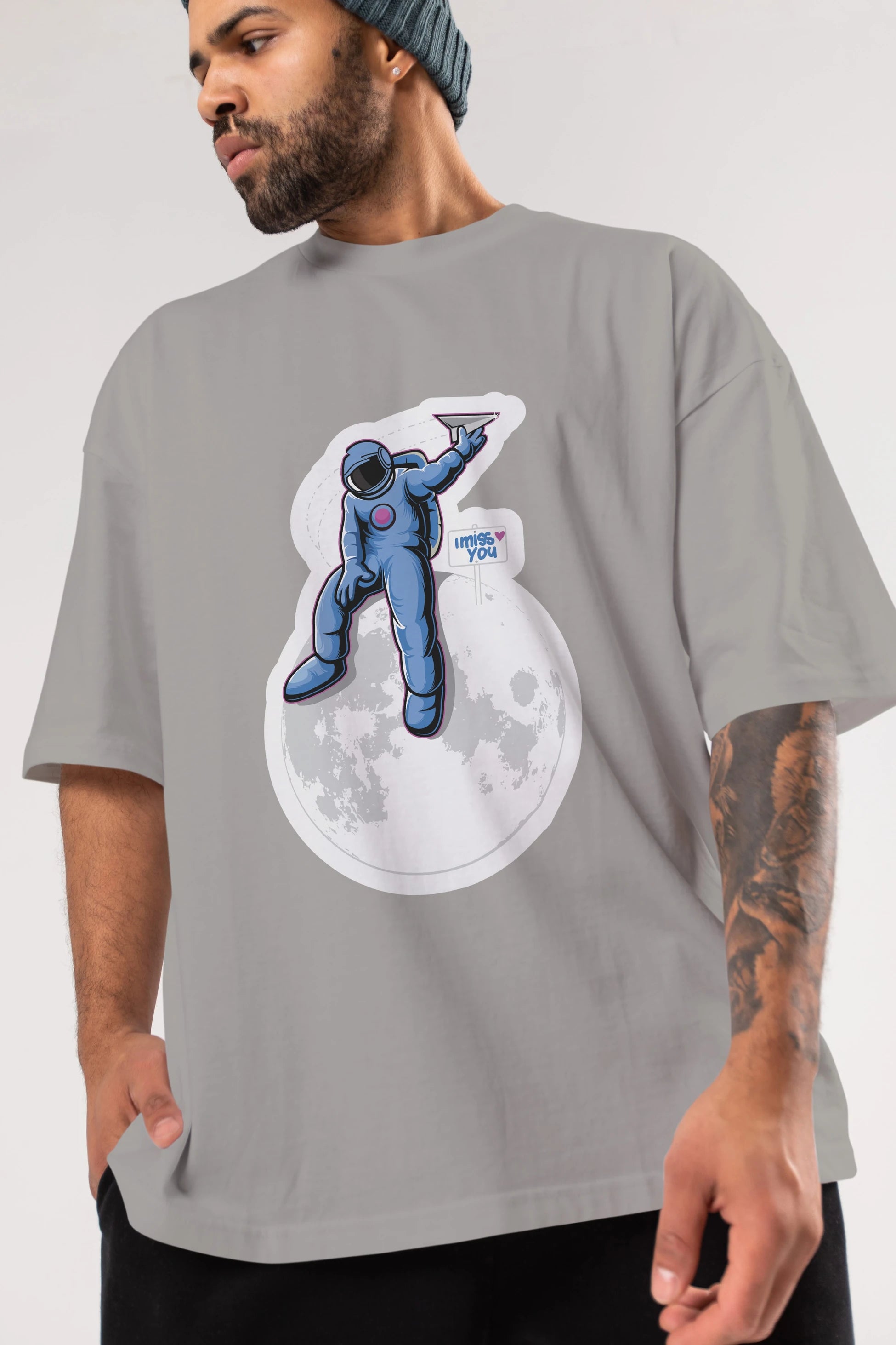 Astro Missing Earth Sticker Ön Baskılı Oversize t-shirt Erkek Kadın Unisex